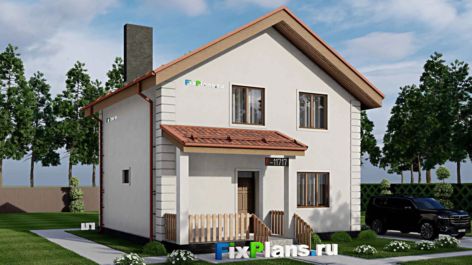 F-11717 - Проект дома с мансардой 9 на 10, площадью 250 м² с балконом и 3 спальнями