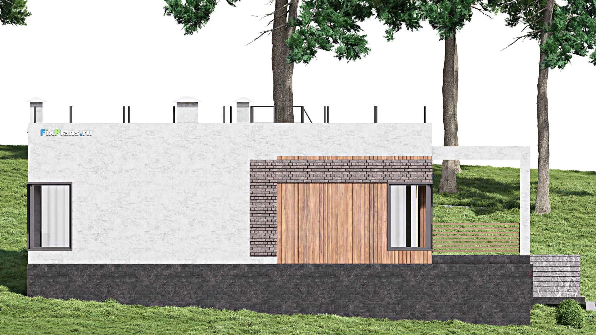 F-13265 - Проект одноэтажного дома 13 на 16, площадью 160 м² с террасой и 3 спальнями