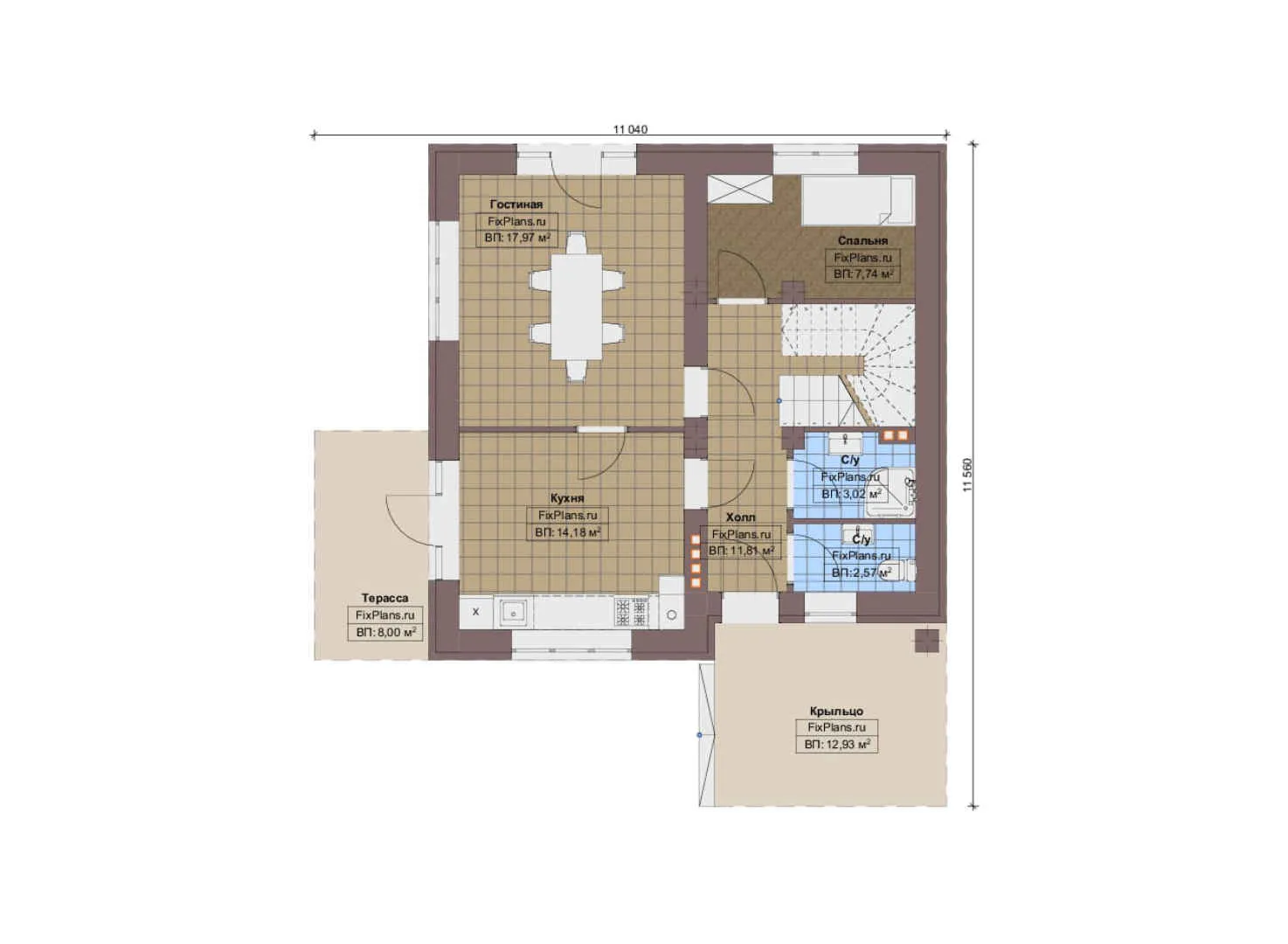 F-13418 - Планы двухэтажного дома 12 на 12, площадью 140 м² с террасой, балконом и 4 спальнями