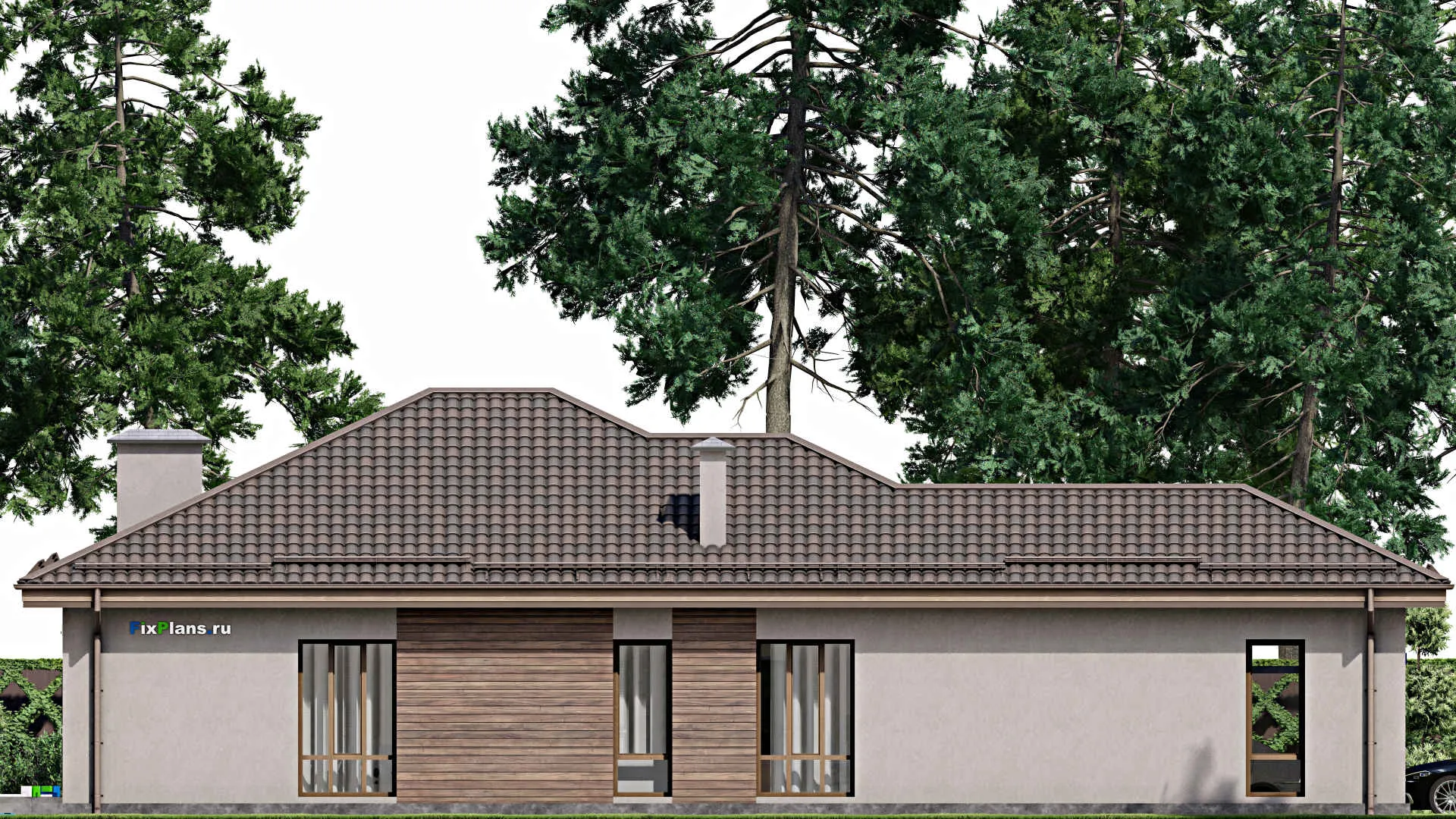 F-8216 - План одноэтажного дома 12 на 21, площадью 150 м² с гаражом на 1 машину и 3 спальнями