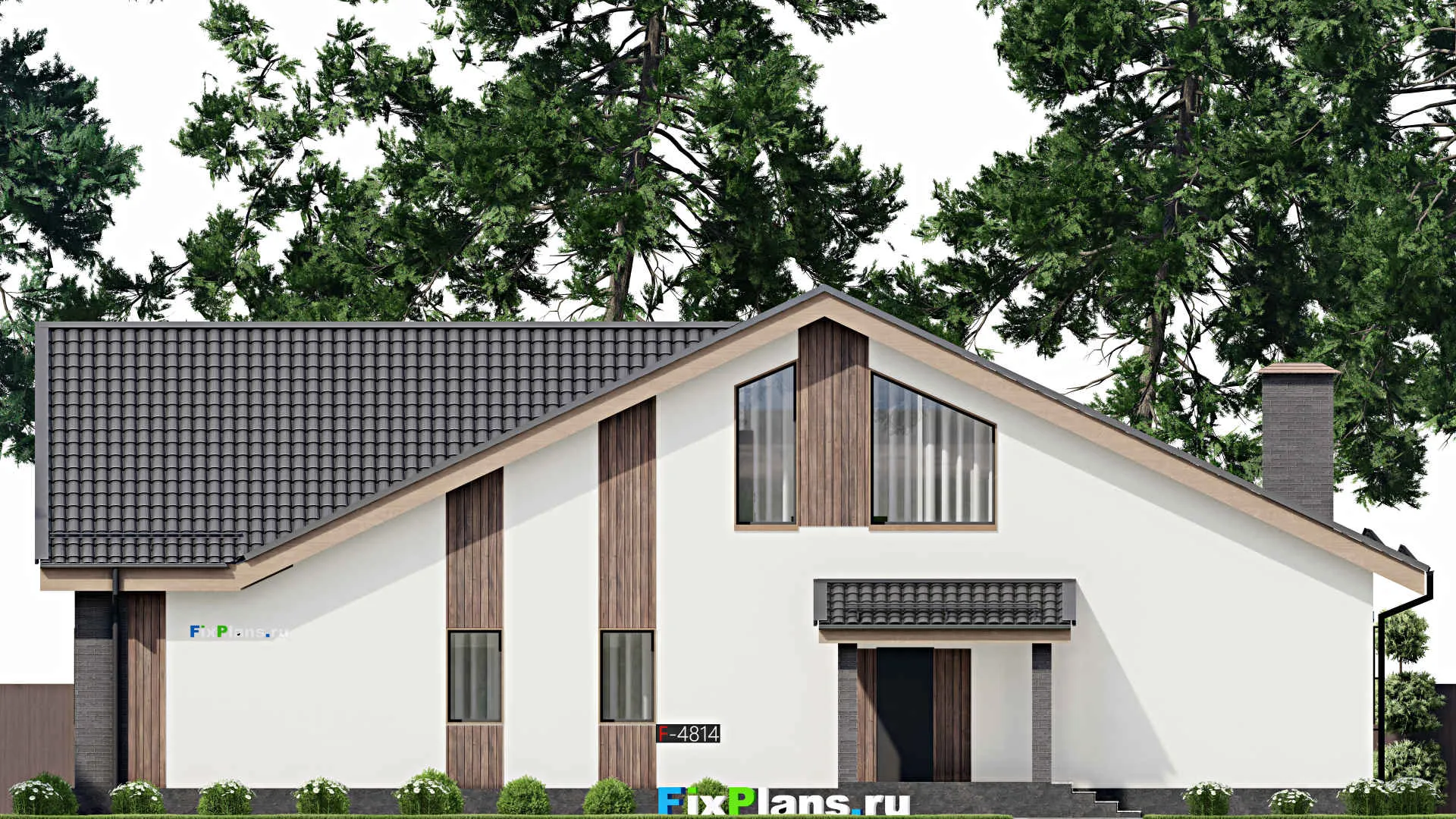 F-4814 - Проект дома с мансардой 13 на 21, площадью 210 м² с террасой и 4 спальнями