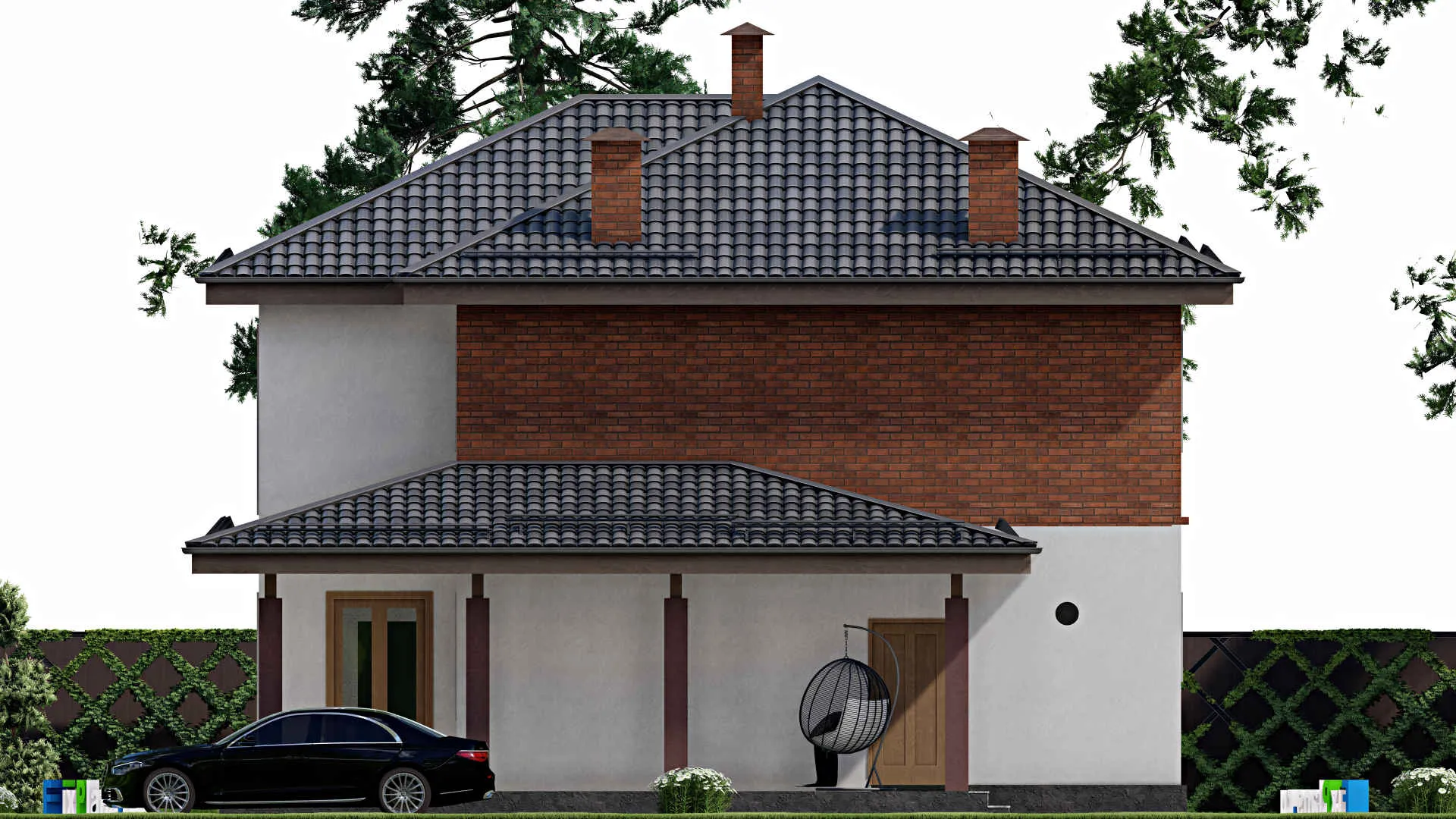 F-12239 - Планы двухэтажного дома 12 на 15, площадью 210 м² с 5 спальнями