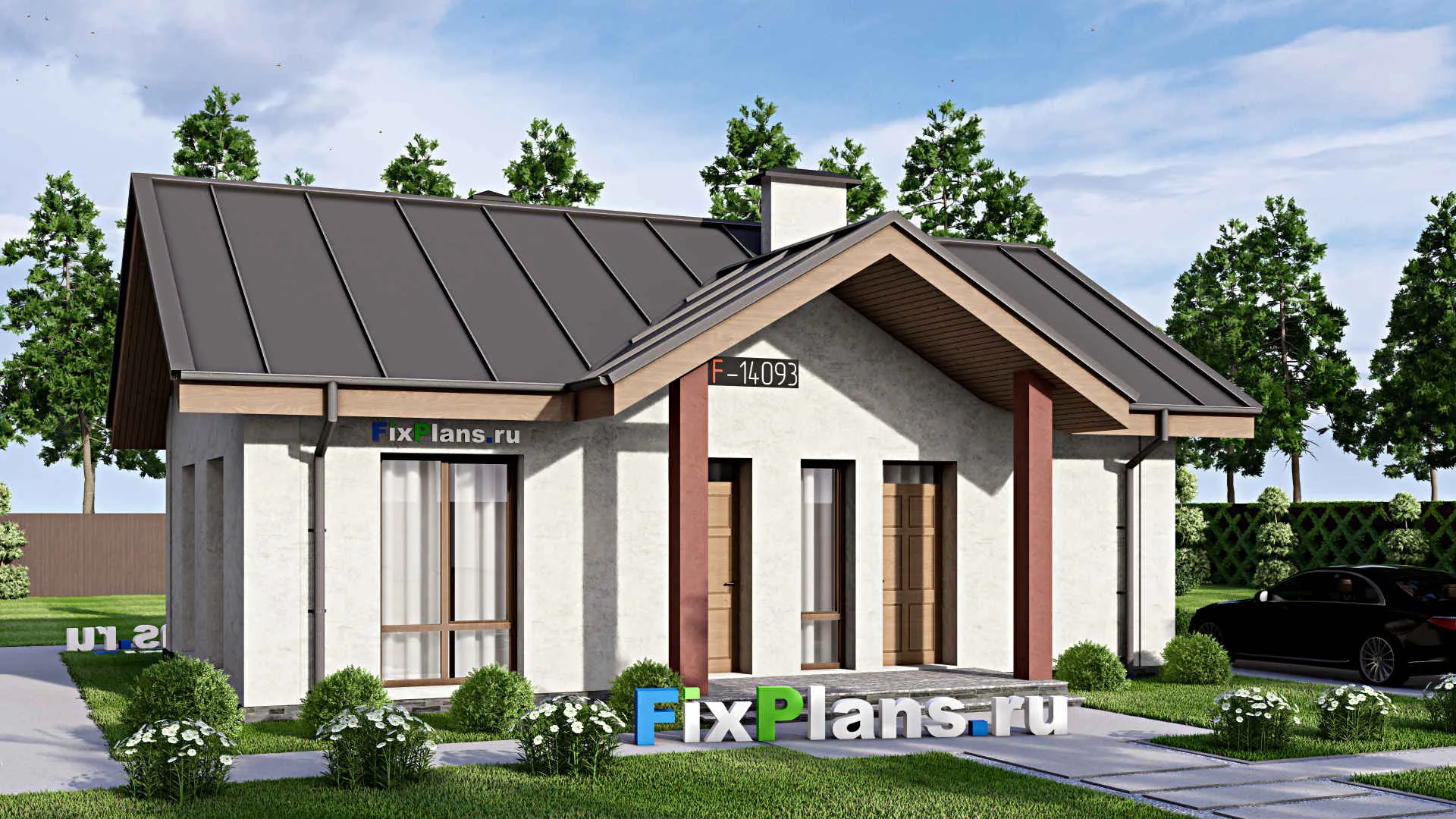 F-14093 - Проект одноэтажного дома 10 на 12, площадью 80 м² с 2 спальнями