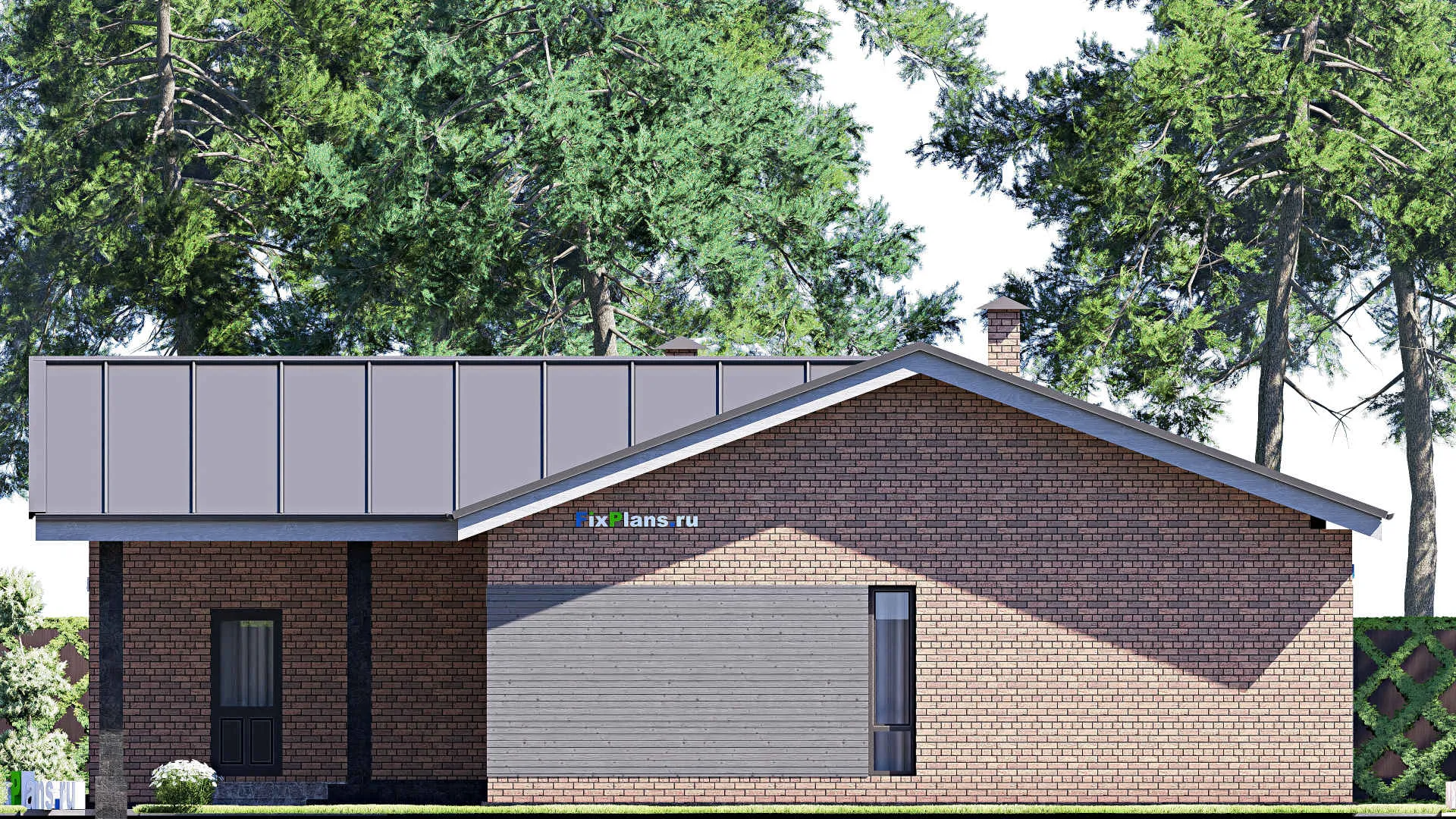 F-18242 - План одноэтажного дома 14 на 16, площадью 150 м² с гаражом на 2 машины и 2 спальнями