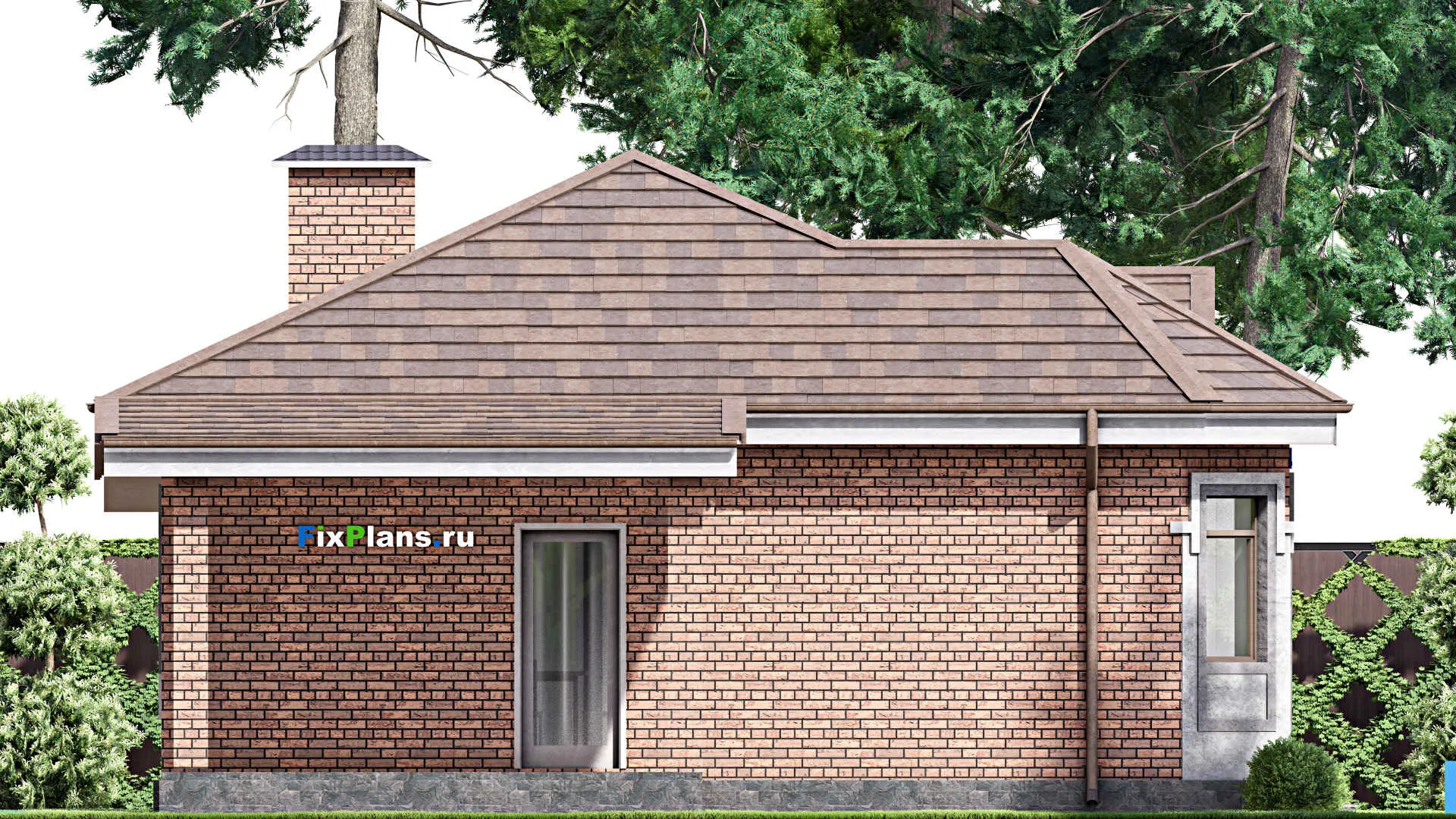 F-12626 - План одноэтажного дома 10 на 17, площадью 120 м² с террасой, гаражом на 1 машину и 2 спальнями