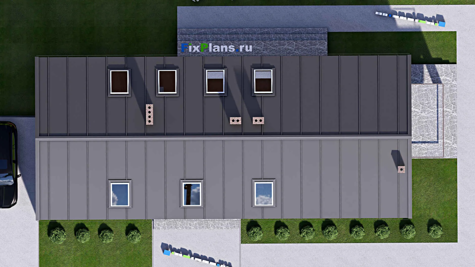 F-16199 - Проект дома с мансардой 11 на 24, площадью 320 м² с террасой, балконом, гаражом на 2 машины и 3 спальнями