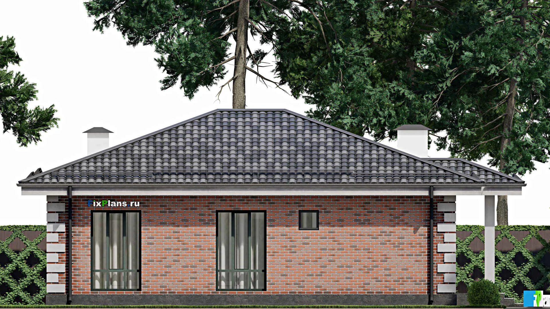 F-8828 - Проект одноэтажного дома 13 на 14, площадью 120 м² с террасой и 3 спальнями