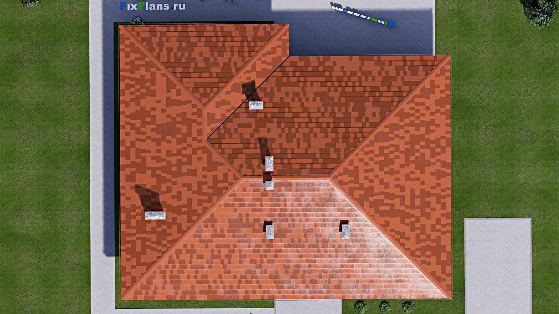 F-14228 - План одноэтажного дома 16 на 19, площадью 220 м² с террасой, баней и 3 спальнями