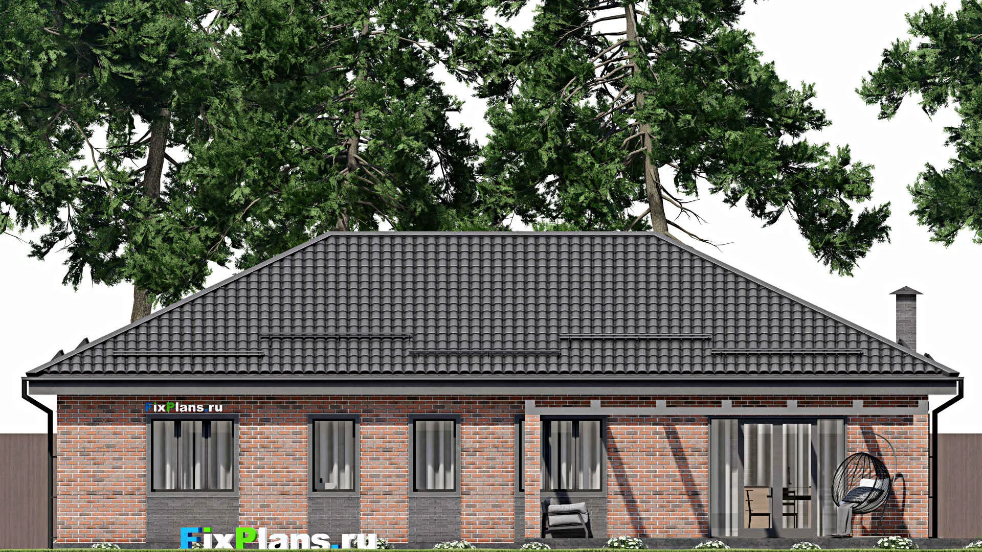 F-3968 - Проект одноэтажного дома 11 на 18, площадью 200 м² с террасой и 3 спальнями