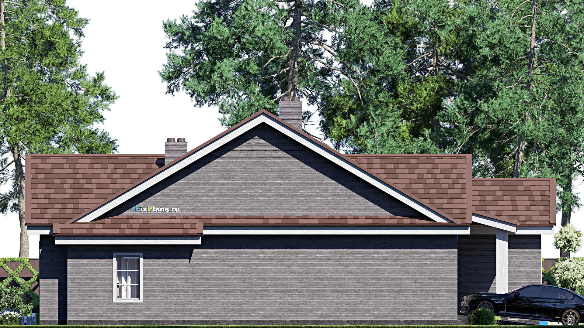 F-17117 - Проект одноэтажного дома 18 на 23, площадью 270 м² с террасой, гаражом на 2 машины и 4 спальнями