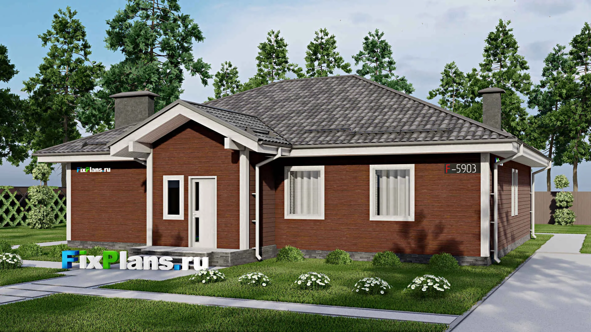 F-5903 - Проект одноэтажного дома 15 на 16, площадью 160 м² с 4 спальнями