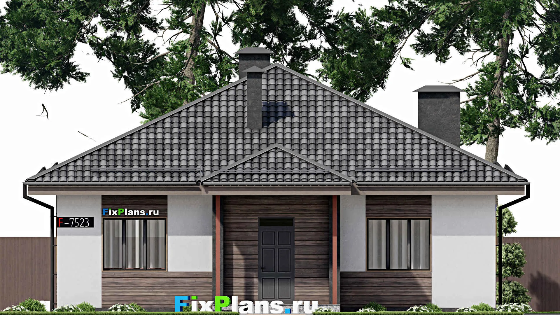 F-7523 - Проект одноэтажного дома 13 на 15, площадью 120 м² с 3 спальнями