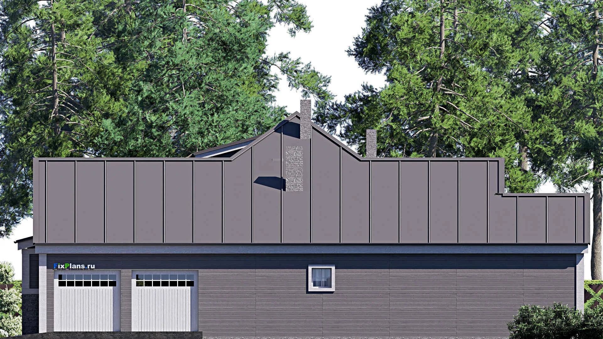 F-17081 - План одноэтажного дома 20 на 21, площадью 260 м² с террасой, гаражом на 2 машины и 4 спальнями