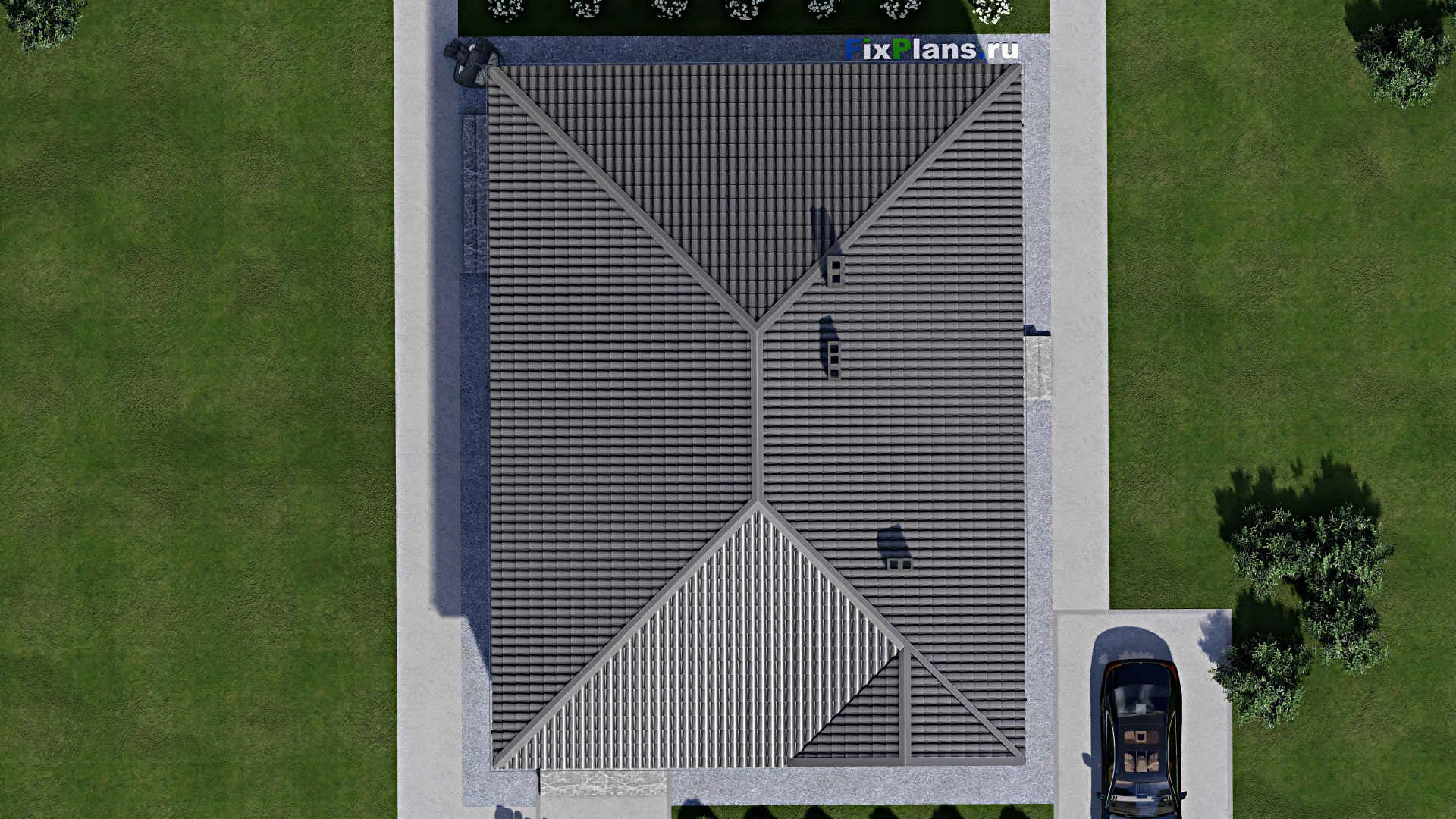 F-2096 - Проект одноэтажного дома 12 на 16, площадью 140 м² с террасой и 3 спальнями