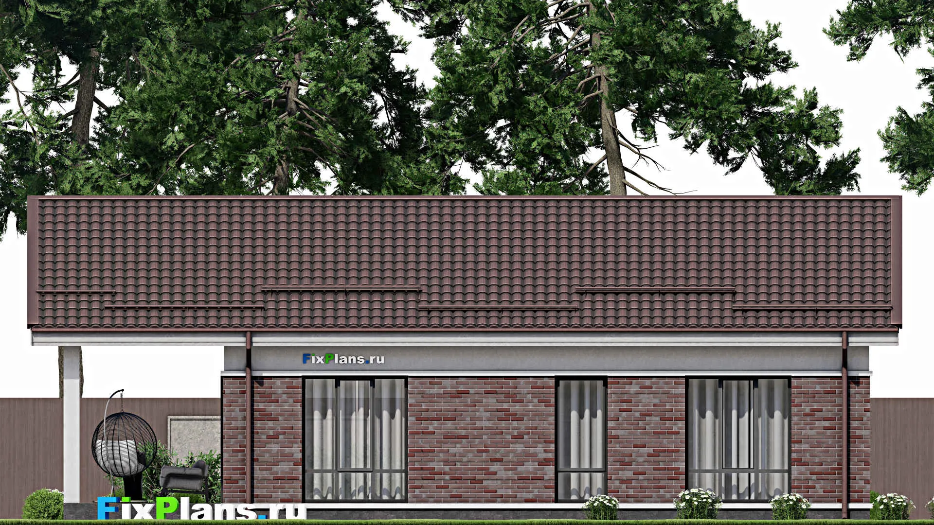 F-2150 - План одноэтажного дома 10 на 13, площадью 120 м² с террасой и 2 спальнями