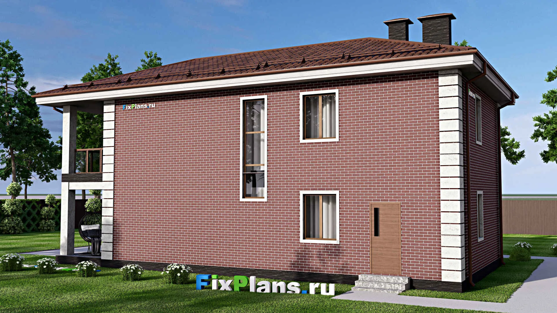 F-13238 - Планы двухэтажного дома 10 на 16, площадью 200 м² с террасой, балконом и 4 спальнями