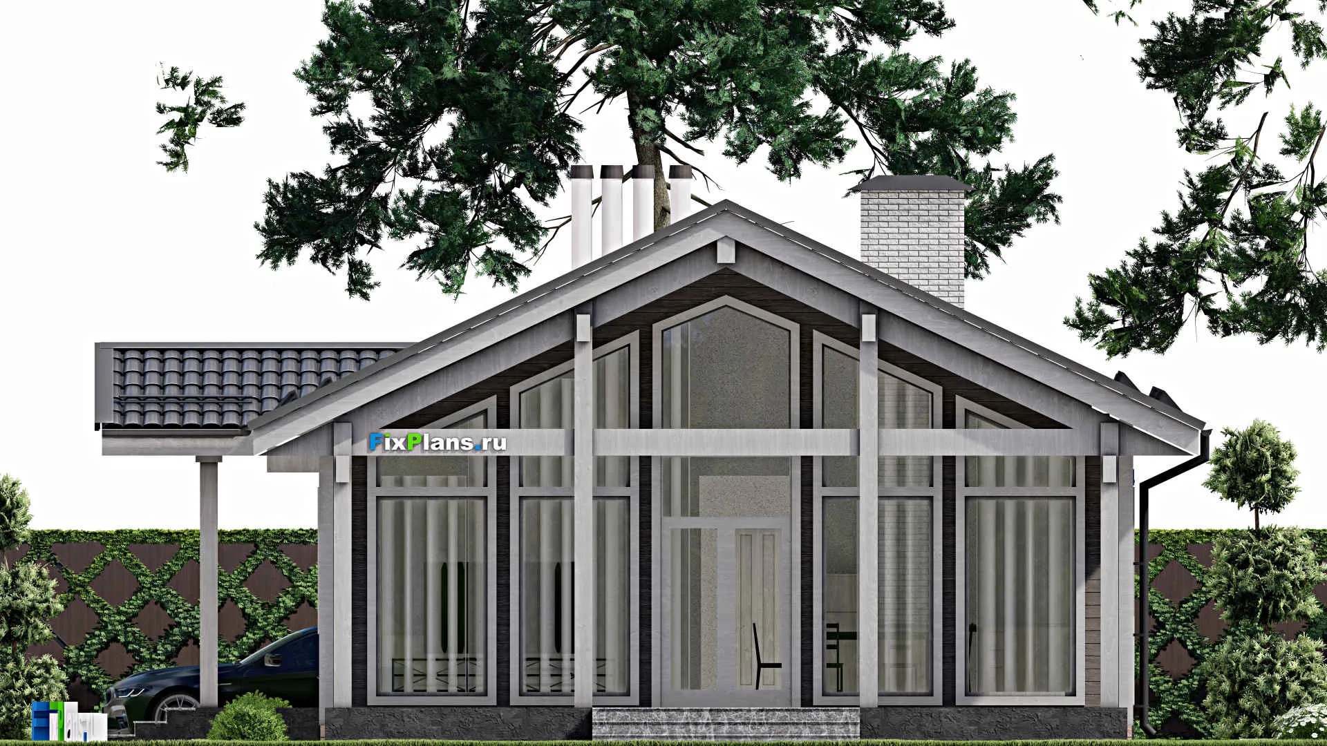 F-5138 - Проект одноэтажного дома 10 на 15, площадью 140 м² с террасой, баней и 3 спальнями