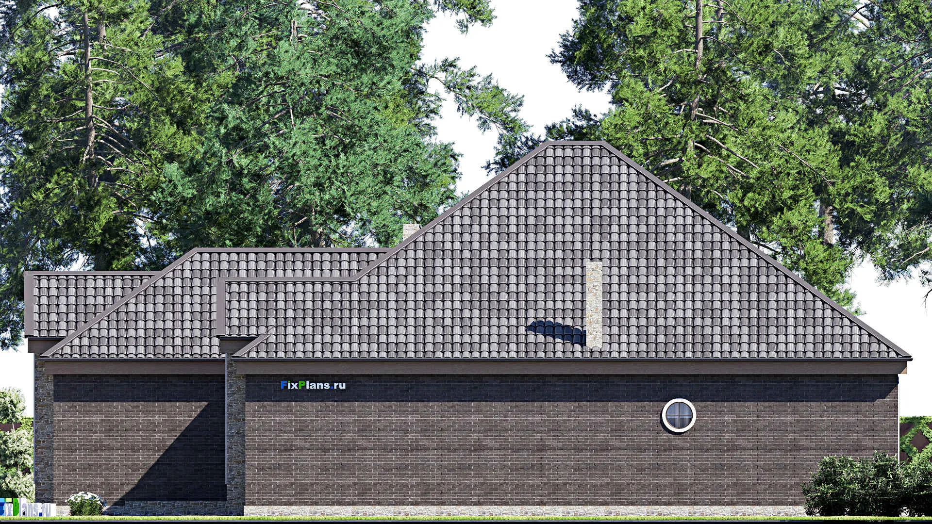 F-17171 - Проект одноэтажного дома 21 на 22, площадью 300 м² с террасой, гаражом на 2 машины и 5 спальнями