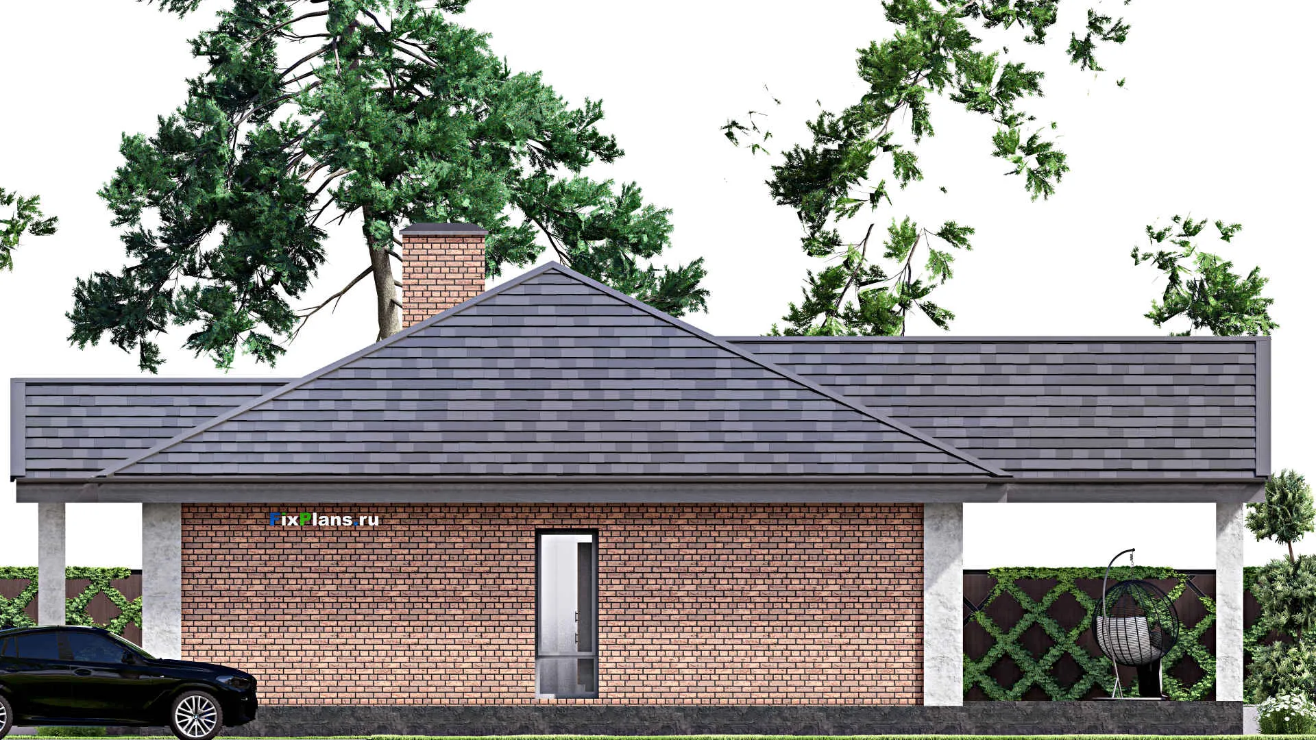 F-14381 - Проект одноэтажного дома 16 на 17, площадью 180 м² с террасой и 3 спальнями