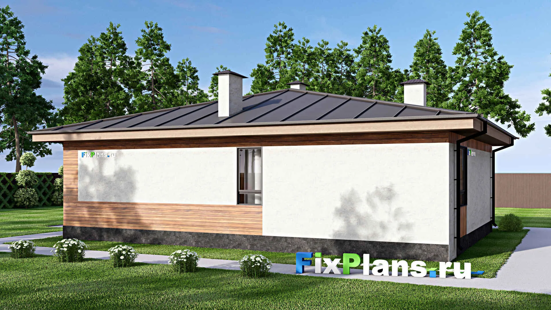 F-12527 - Проект одноэтажного дома 10 на 14, площадью 110 м² с террасой и 2 спальнями