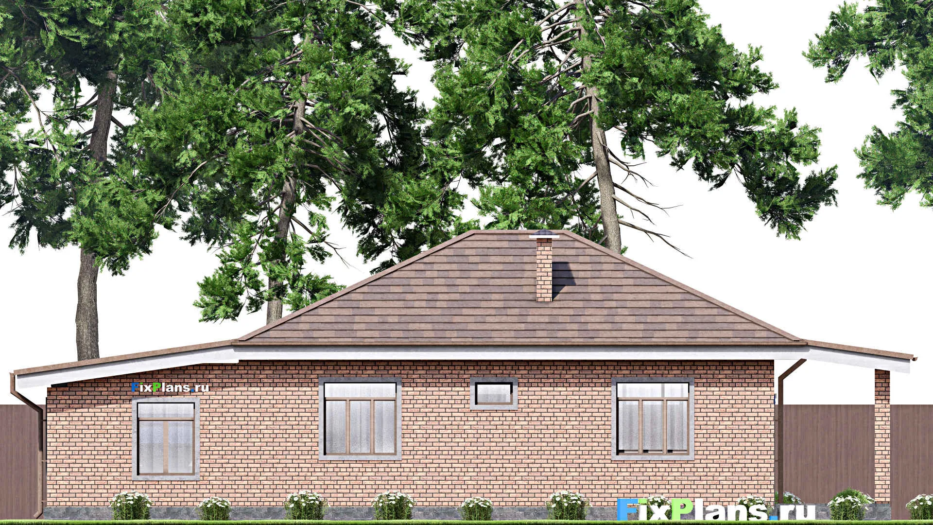 F-12626 - План одноэтажного дома 10 на 17, площадью 120 м² с террасой, гаражом на 1 машину и 2 спальнями