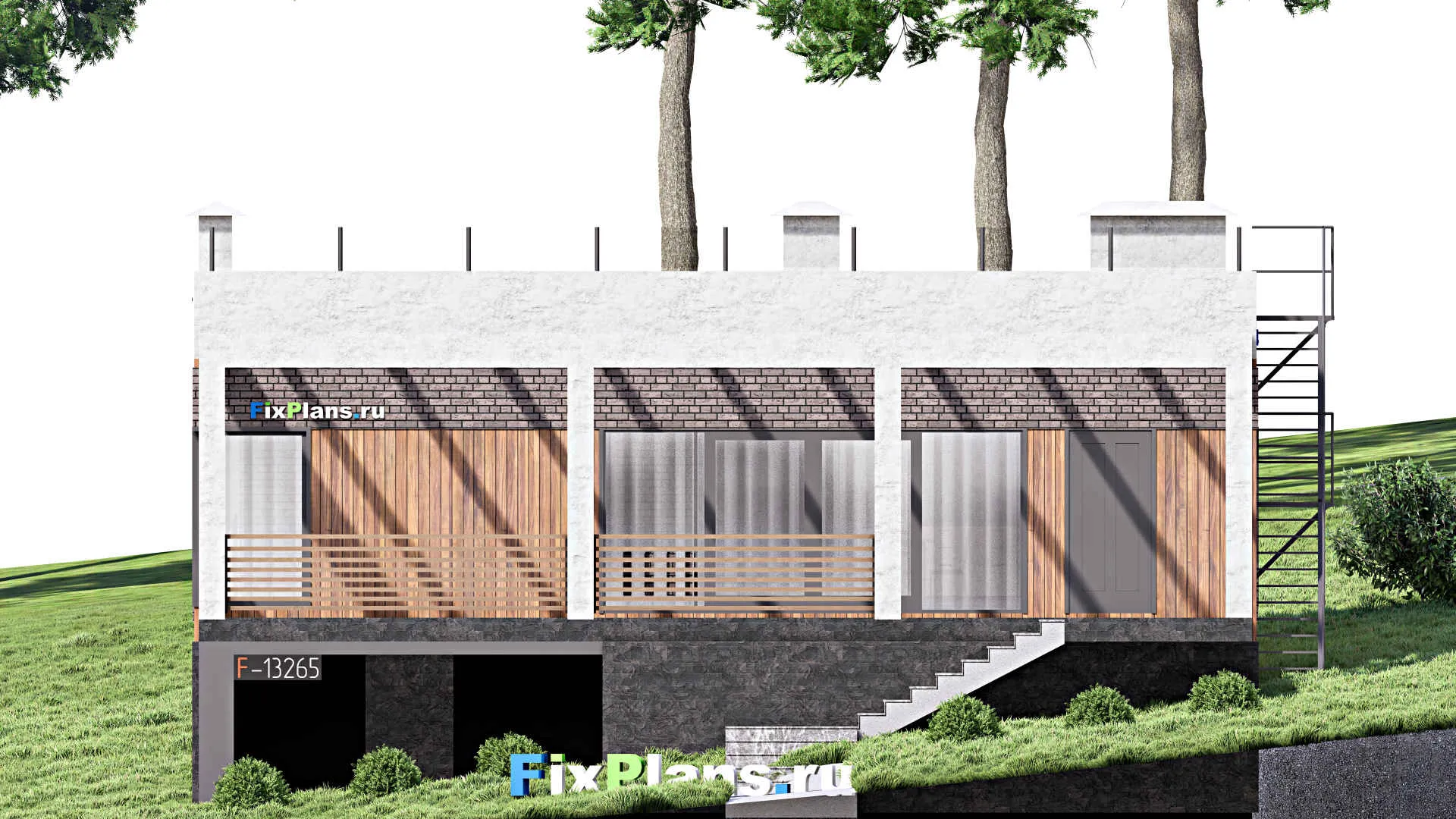 F-13265 - Проект одноэтажного дома 13 на 16, площадью 160 м² с террасой и 3 спальнями