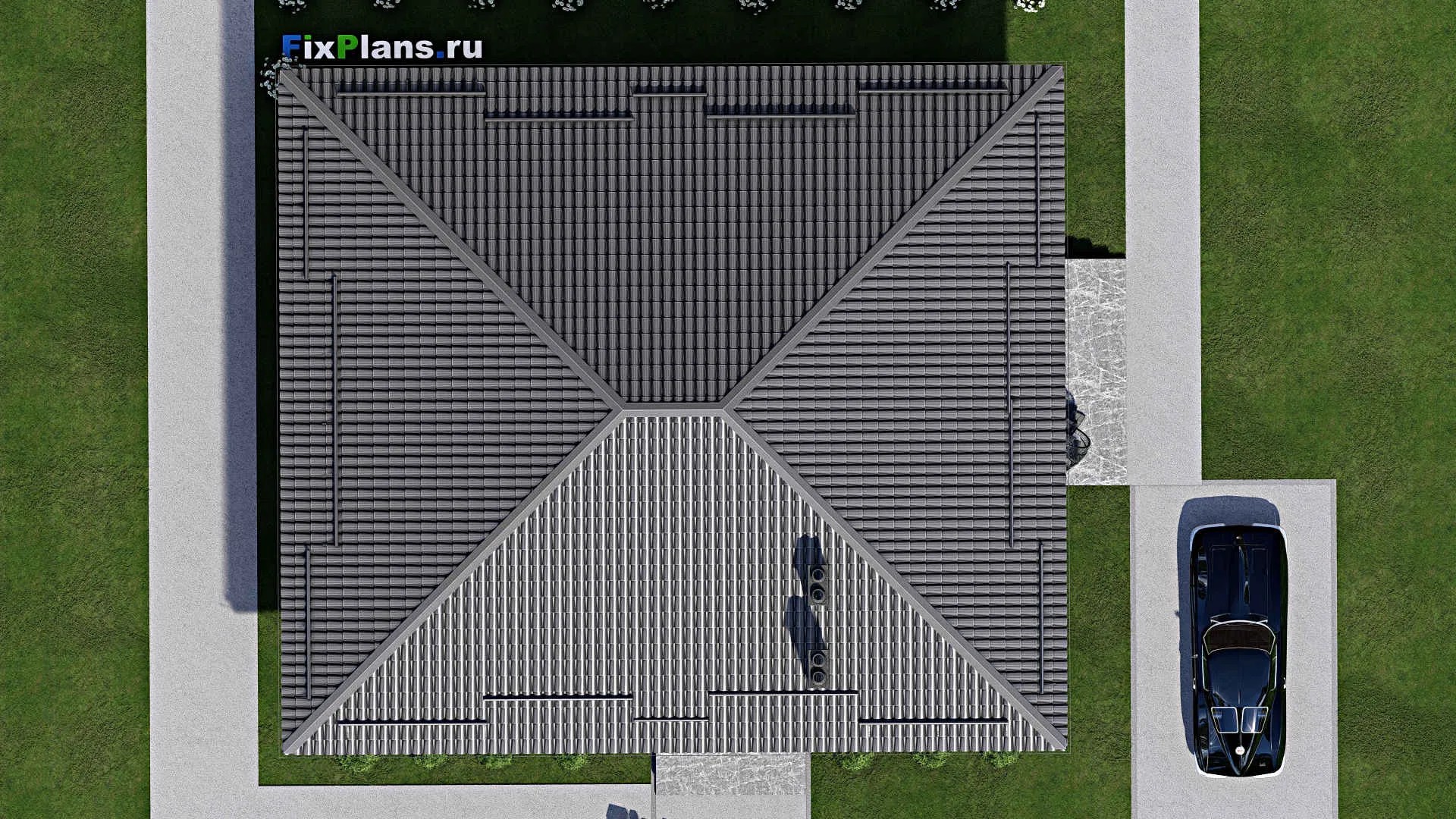 F-3185 - План одноэтажного дома 13 на 15, площадью 140 м² с 4 спальнями