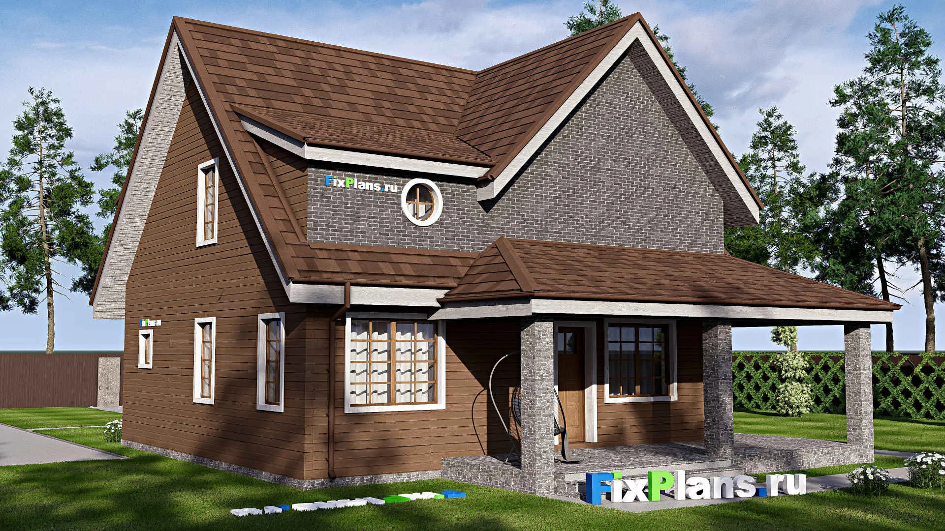 F-17108 - Планы дома с мансардой 13 на 16, площадью 220 м² с террасой и 3 спальнями