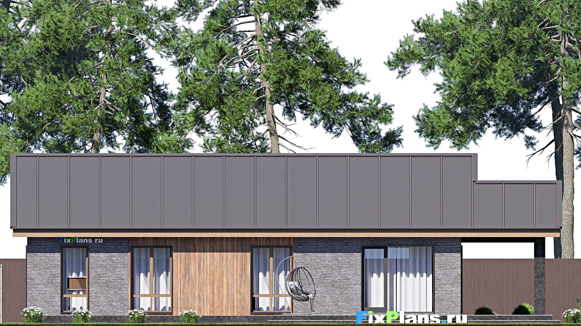 F-19169 - Проект одноэтажного дома 15 на 19, площадью 170 м² с террасой и 3 спальнями