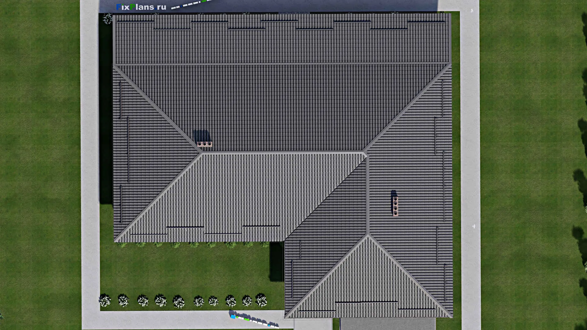F-4364 - Проект одноэтажного дома 20 на 26, площадью 440 м² с террасой, баней, гаражом на 2 машины и 3 спальнями