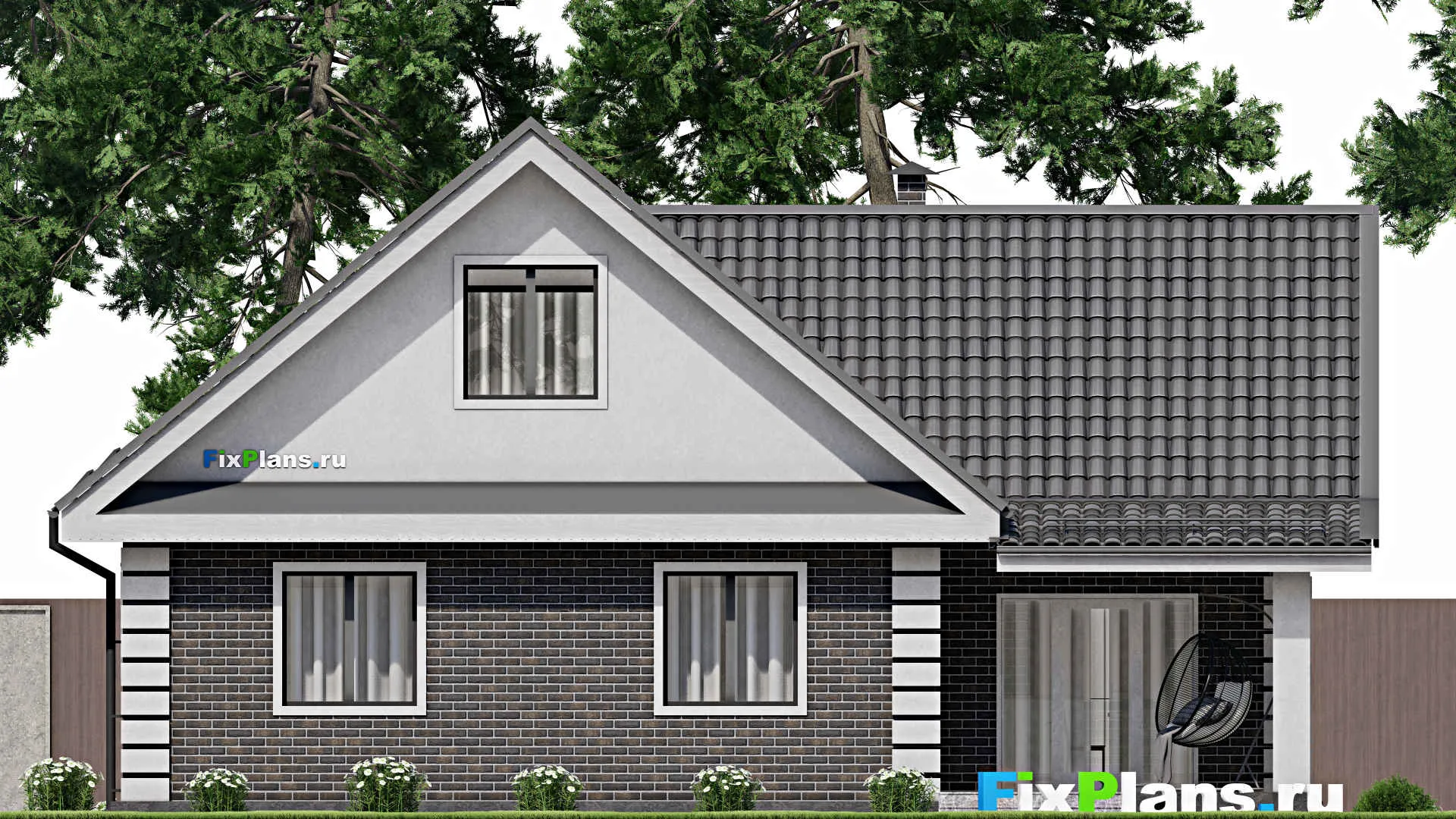 F-6470 - Проект одноэтажного дома 11 на 13, площадью 110 м² с террасой и 3 спальнями