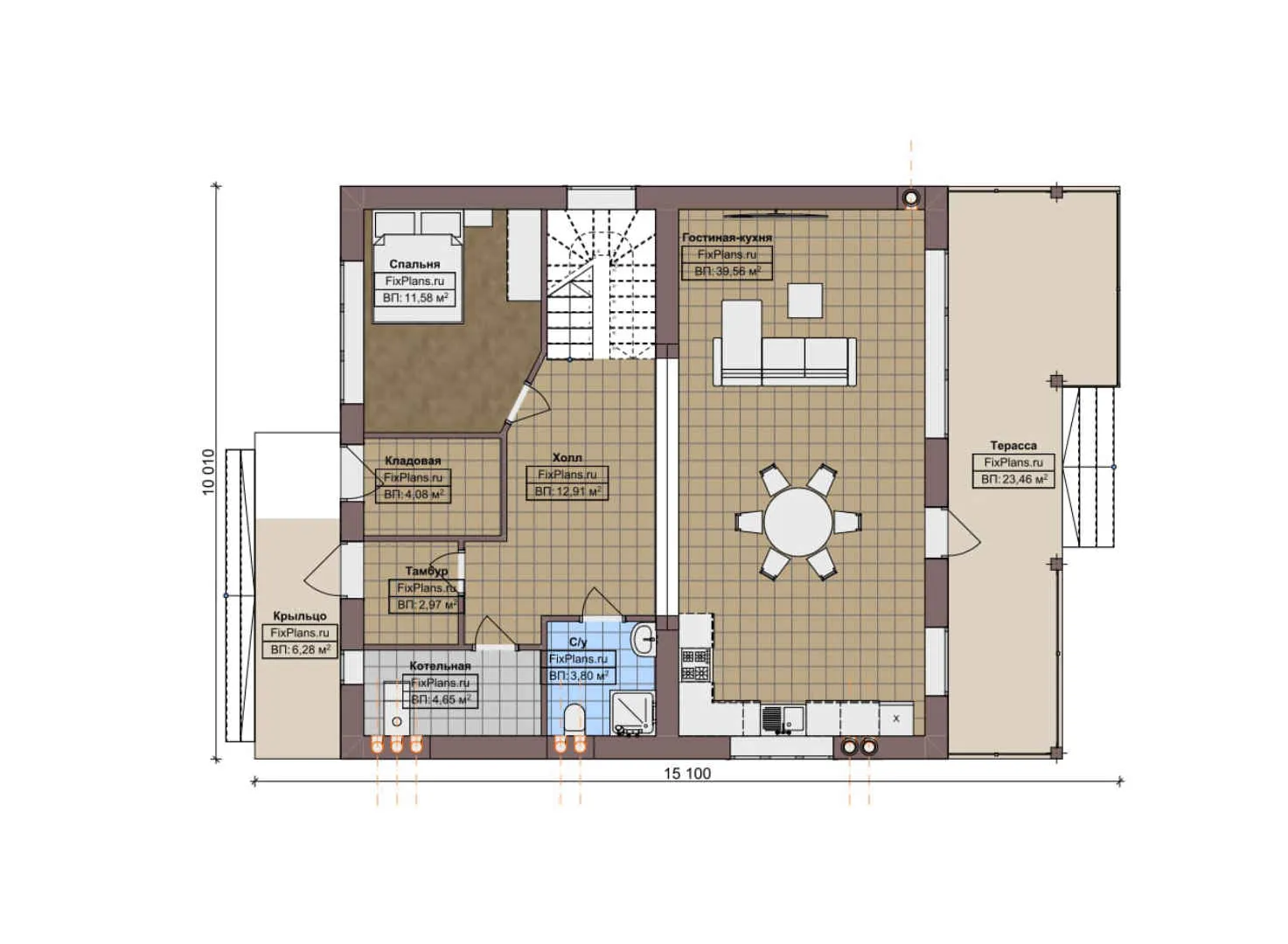 F-8801 - Планы дома с мансардой 11 на 16, площадью 220 м² с террасой, балконом и 5 спальнями