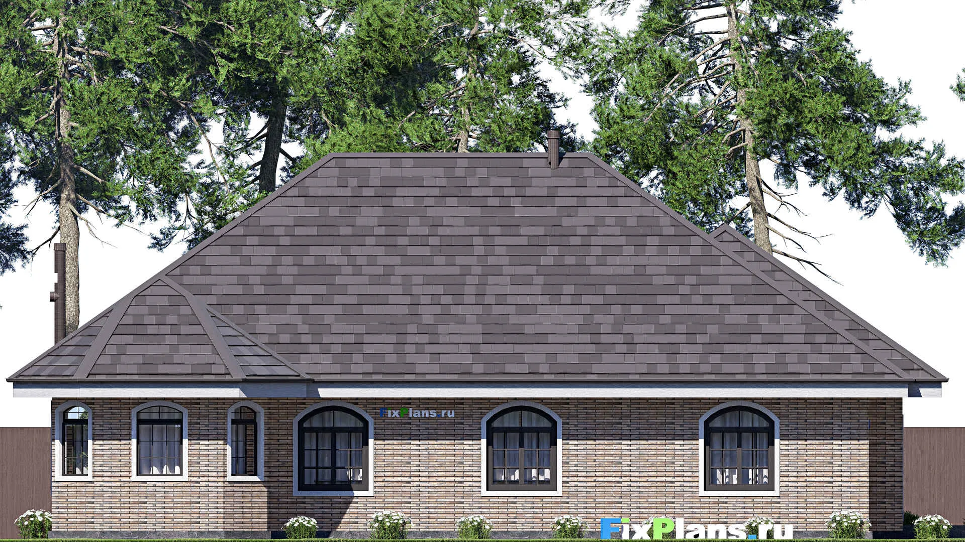 F-20168 - Проект одноэтажного дома 16 на 19, площадью 200 м² с гаражом на 2 машины и 3 спальнями