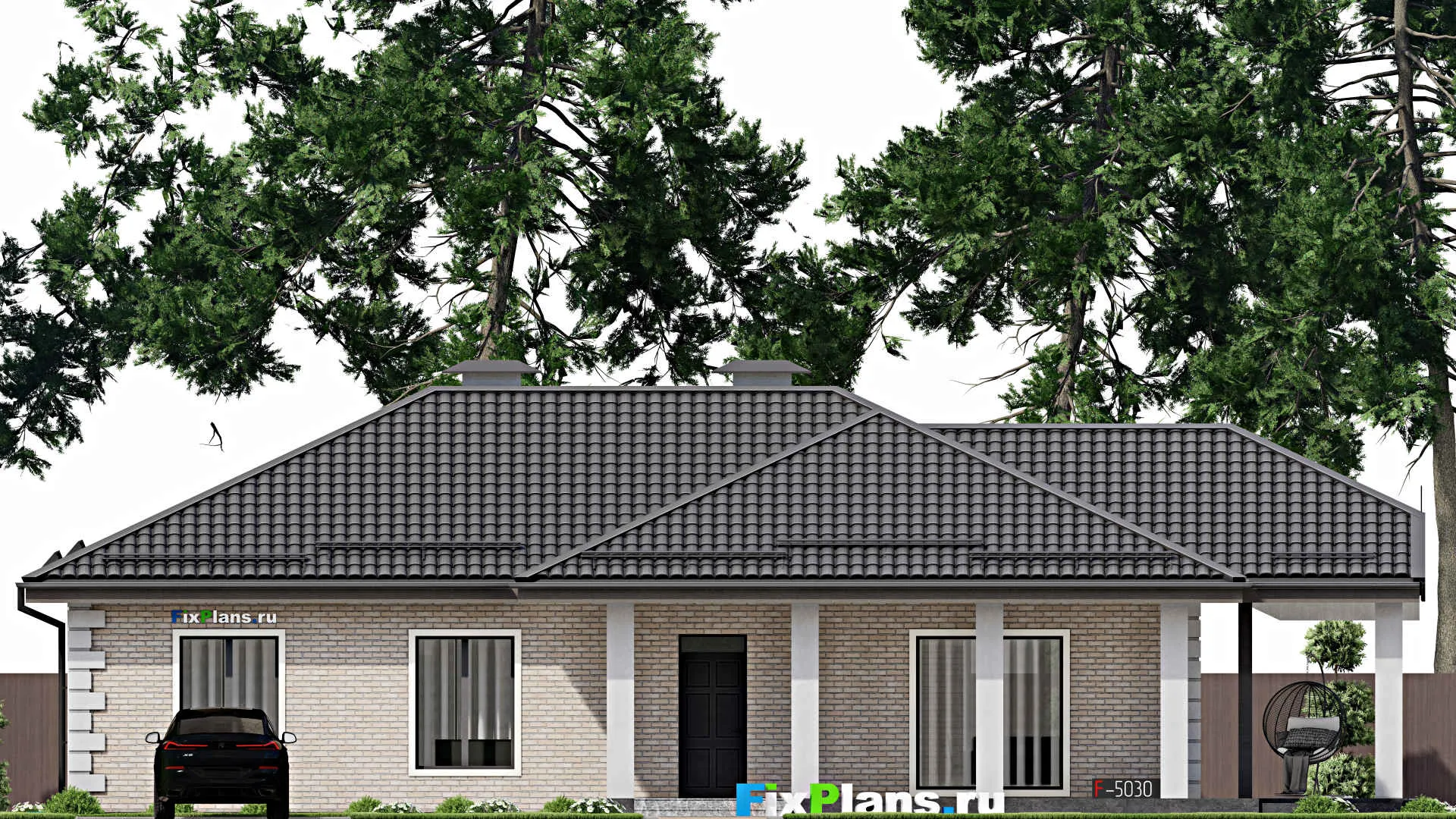 F-5030 - Проект одноэтажного дома 13 на 17, площадью 190 м² с террасой и 3 спальнями