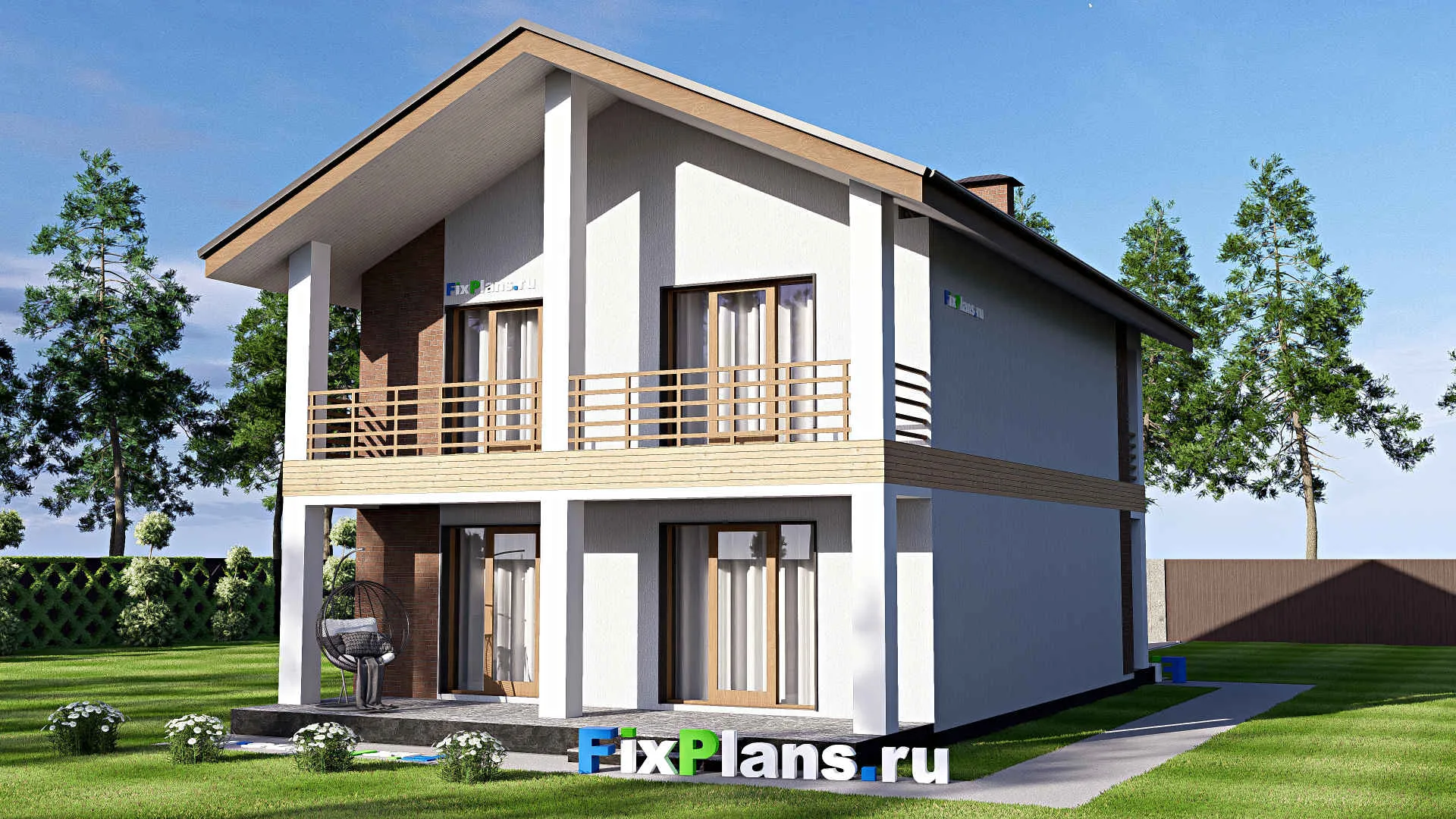 F-19052 - Проект двухэтажного дома 10 на 15, площадью 200 м² с террасой, балконом и 5 спальнями