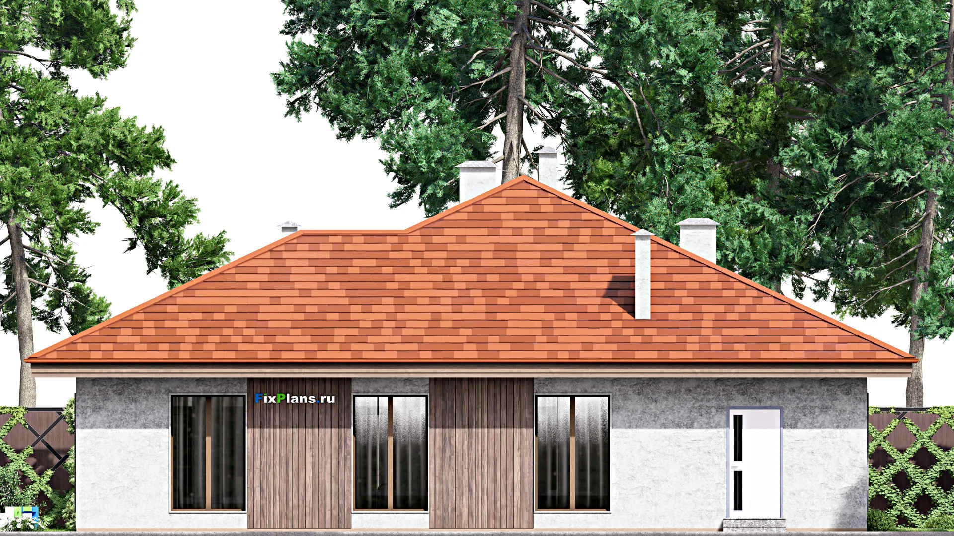 F-14228 - План одноэтажного дома 16 на 19, площадью 220 м² с террасой, баней и 3 спальнями