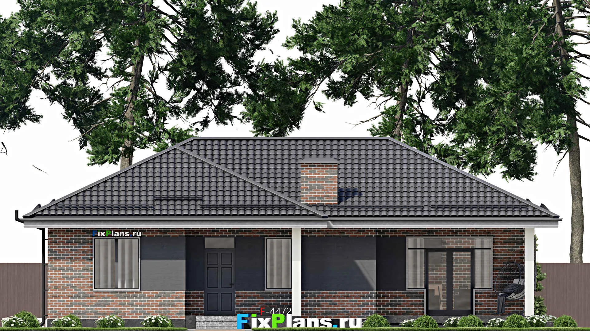 F-4472 - Проект одноэтажного дома 11 на 16, площадью 120 м² с террасой и 3 спальнями