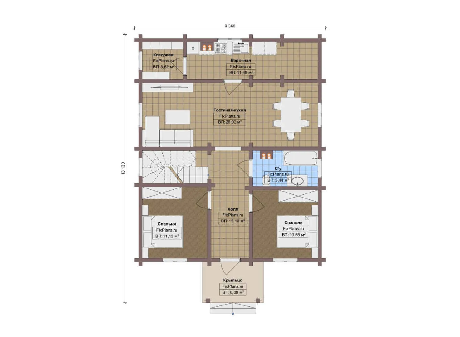 F-12518 - Планы дома с мансардой 10 на 14, площадью 170 м² с 5 спальнями