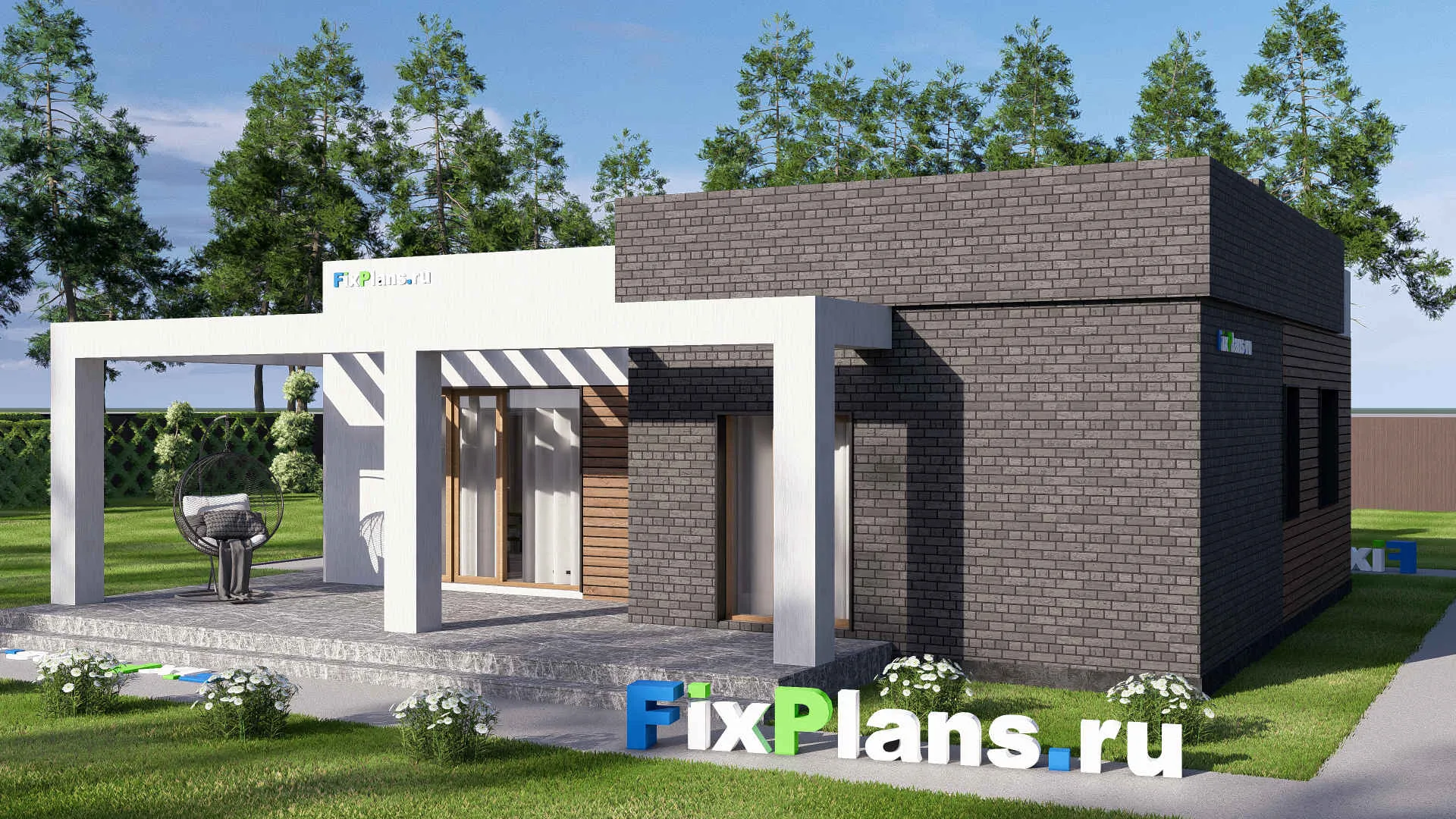 F-16325 - План одноэтажного дома 13 на 14, площадью 130 м² с террасой и 2 спальнями