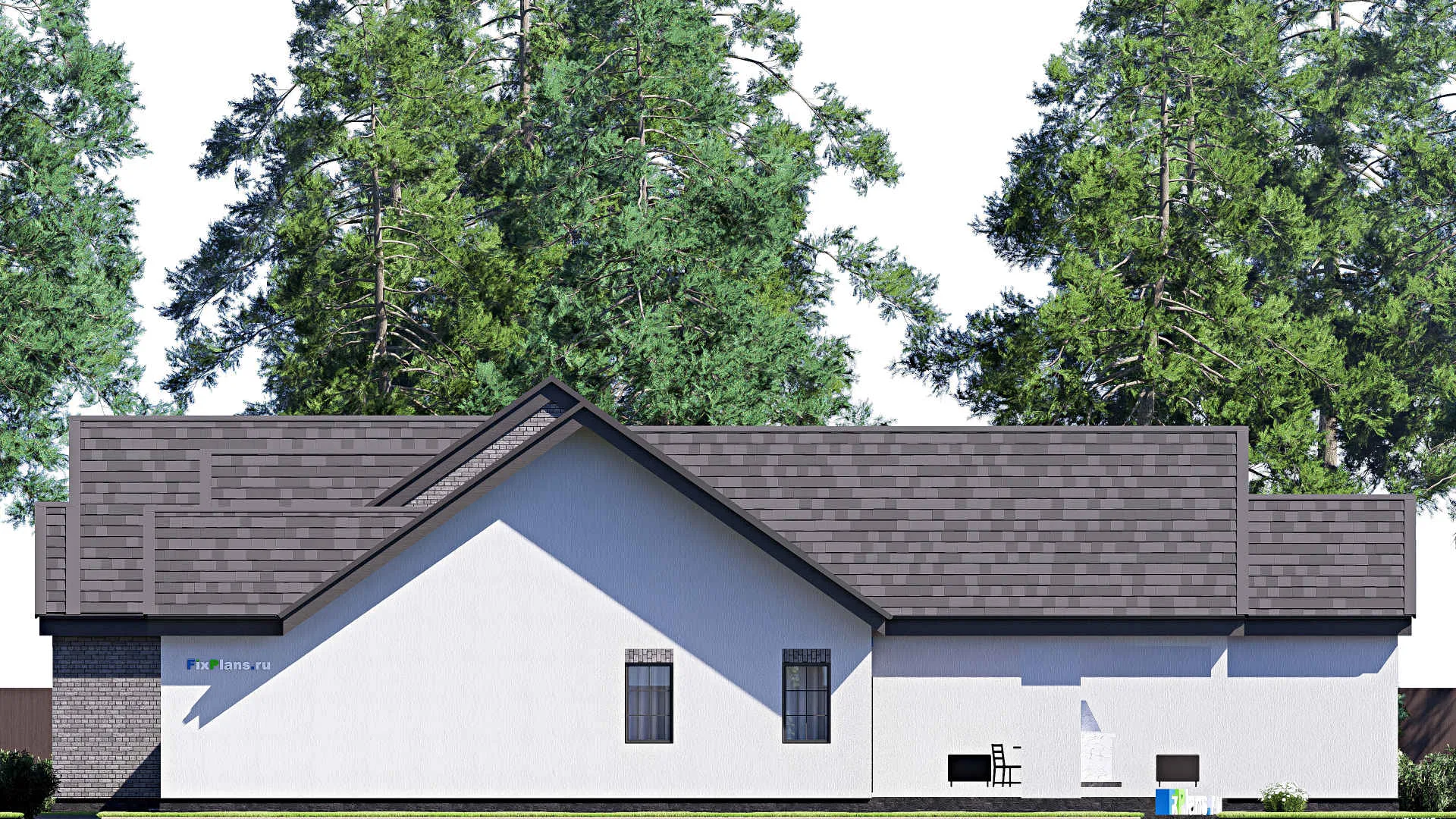 F-19853 - Проект одноэтажного дома 25 на 32, площадью 460 м² с террасой, гаражом на 2 машины и 4 спальнями