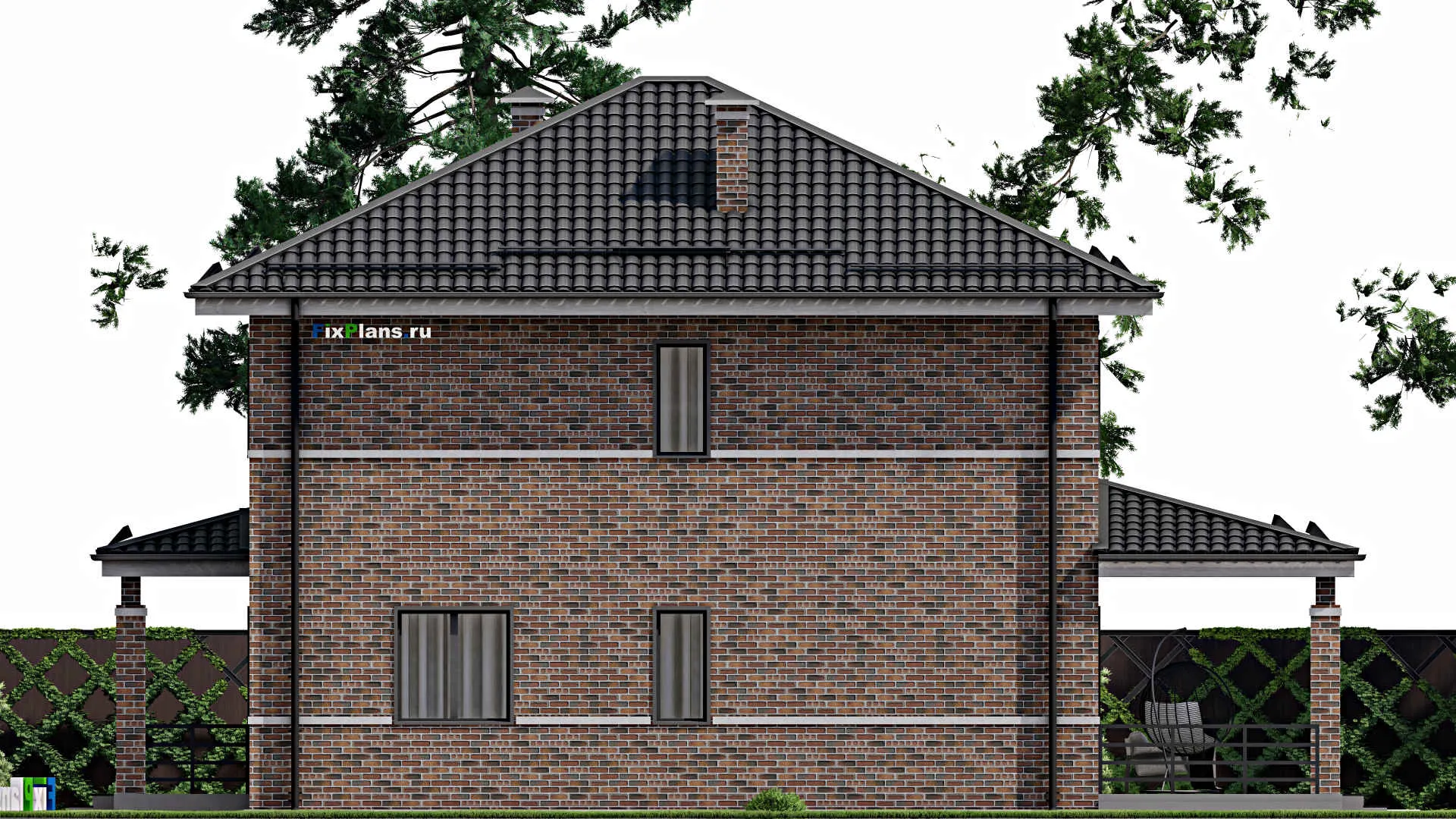 F-4202 - Проект двухэтажного дома 11 на 11, площадью 200 м² с террасой и 5 спальнями