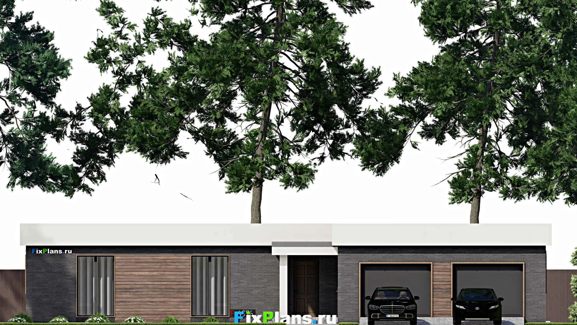 F-4976 - Проект одноэтажного дома 15 на 20, площадью 210 м² с террасой, гаражом на 2 машины и 3 спальнями