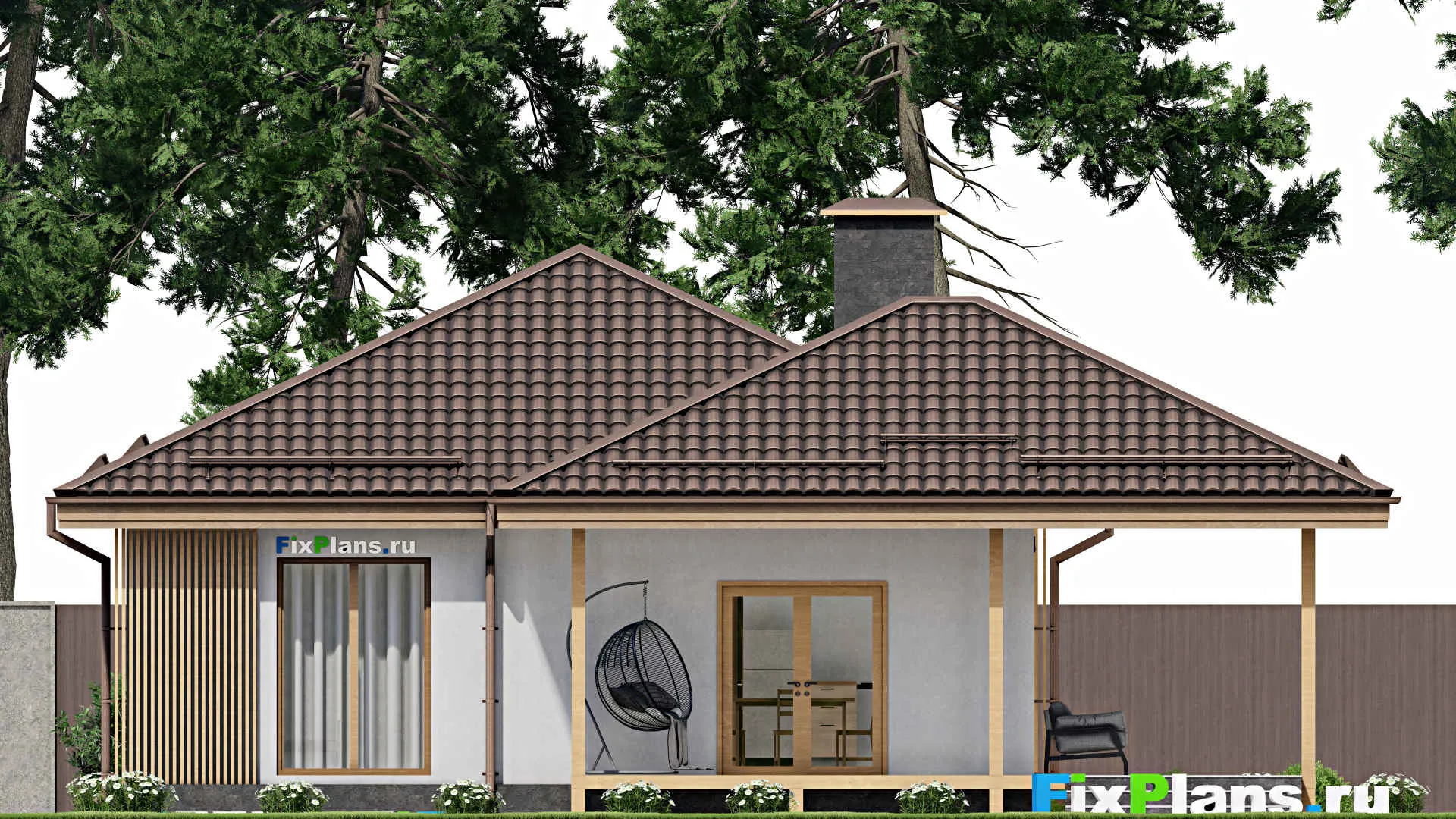 F-3599 - Проект одноэтажного дома 11 на 16, площадью 130 м² с гаражом на 2 машины и 2 спальнями