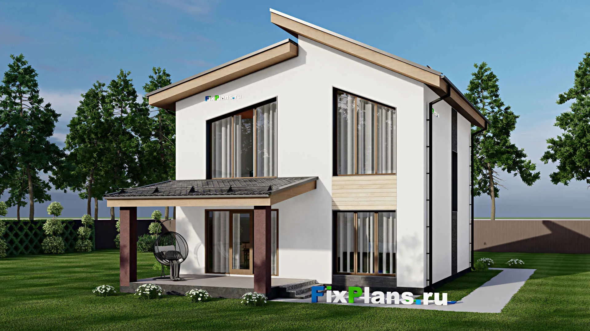 F-6281 - Проект дома с мансардой 10 на 15, площадью 170 м² с террасой и 4 спальнями