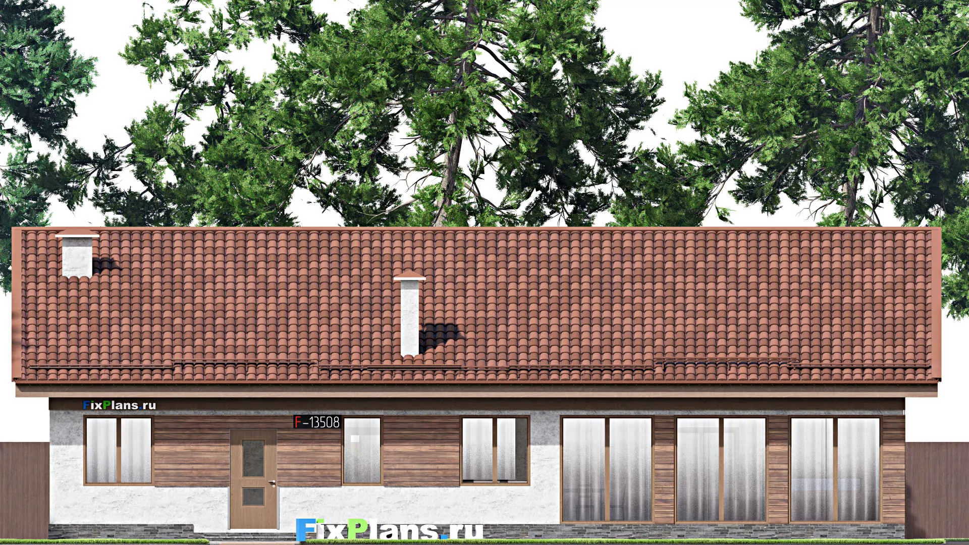 F-13508 - Проект одноэтажного дома 14 на 18, площадью 190 м² с террасой и 4 спальнями