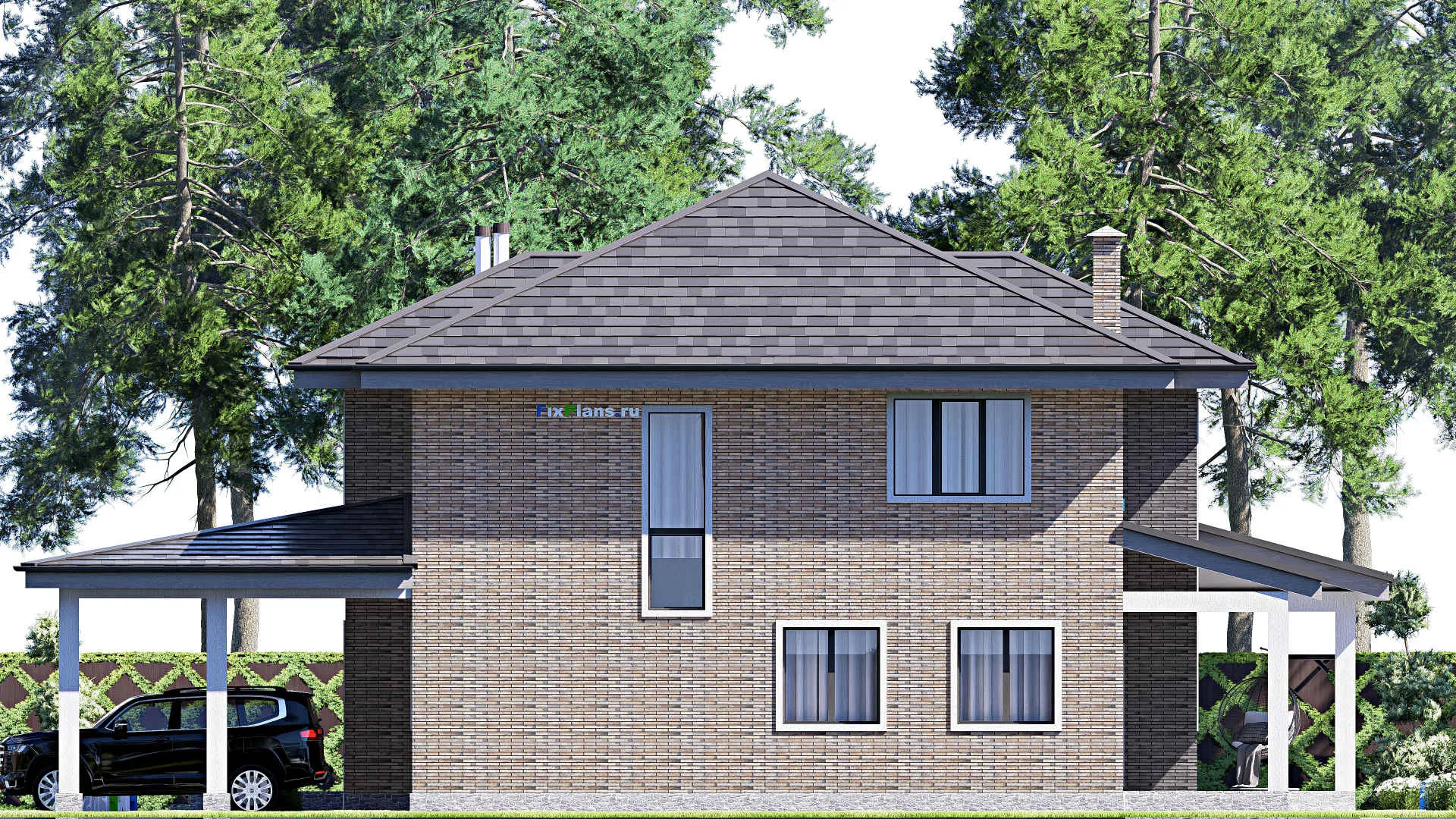 F-19628 - Проект двухэтажного дома 16 на 20, площадью 270 м² с террасой и 3 спальнями