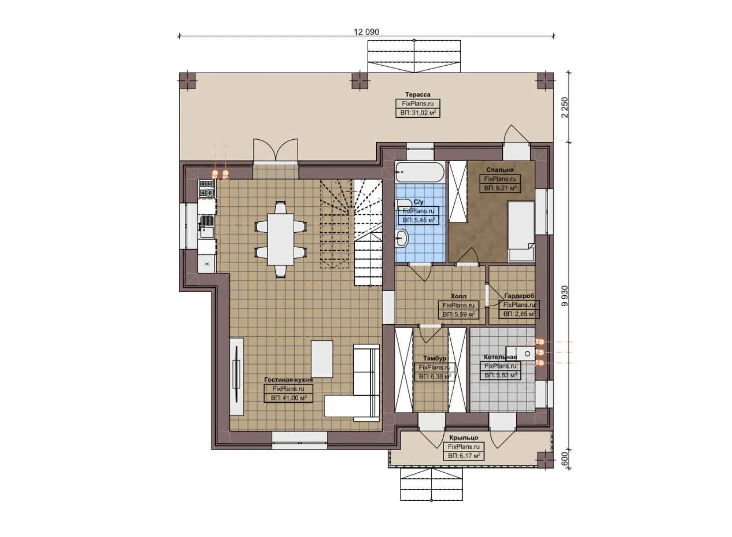 F-6173 - Планы дома с мансардой 10 на 13, площадью 200 м² с террасой, балконом и 4 спальнями