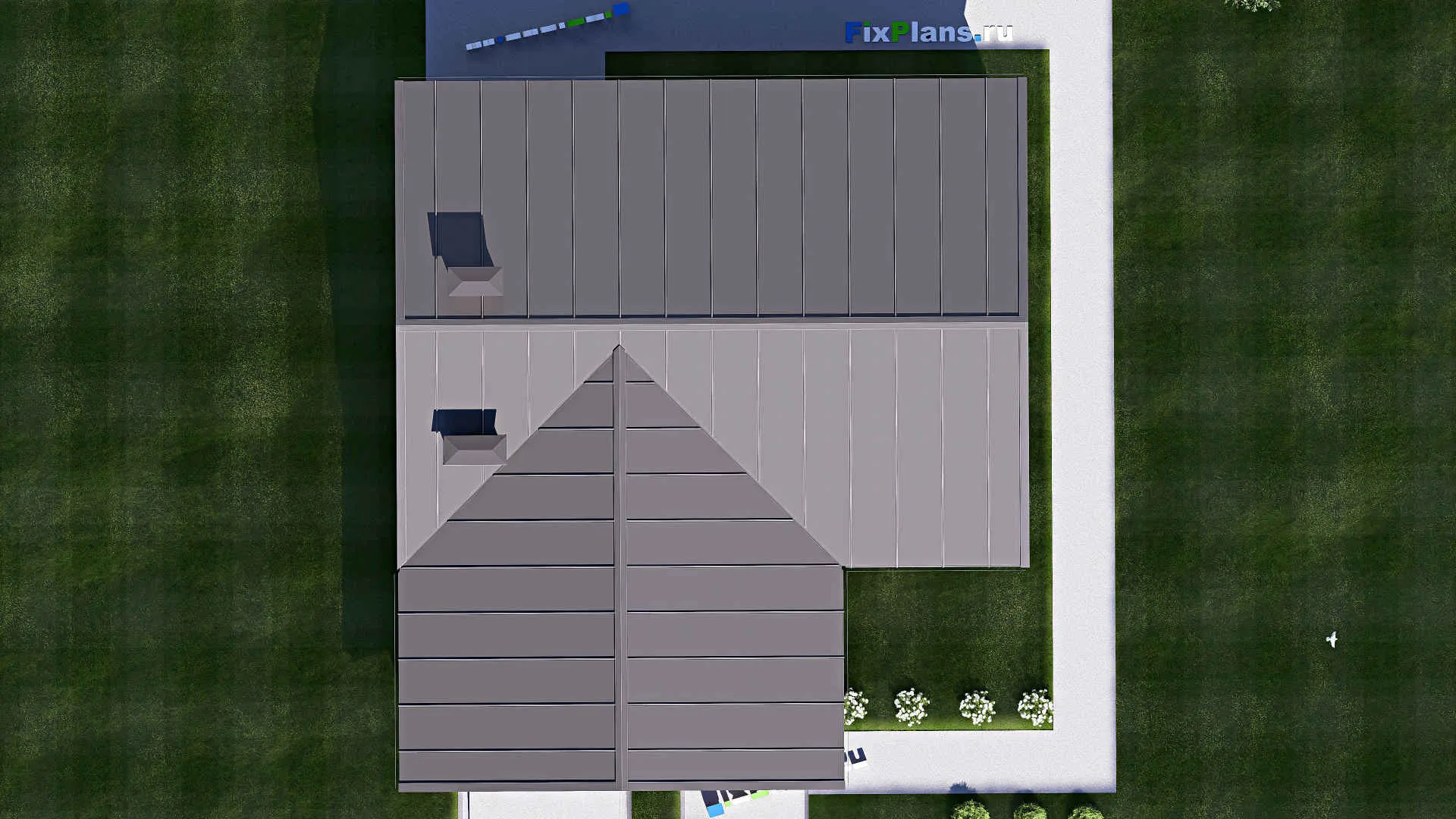 F-18242 - План одноэтажного дома 14 на 16, площадью 150 м² с гаражом на 2 машины и 2 спальнями