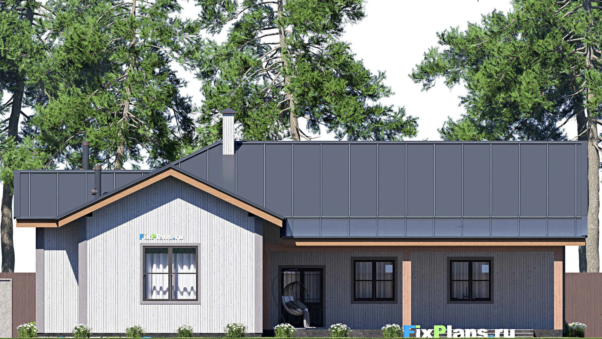 F-20204 - План одноэтажного дома 19 на 20, площадью 260 м² с террасой и 2 спальнями