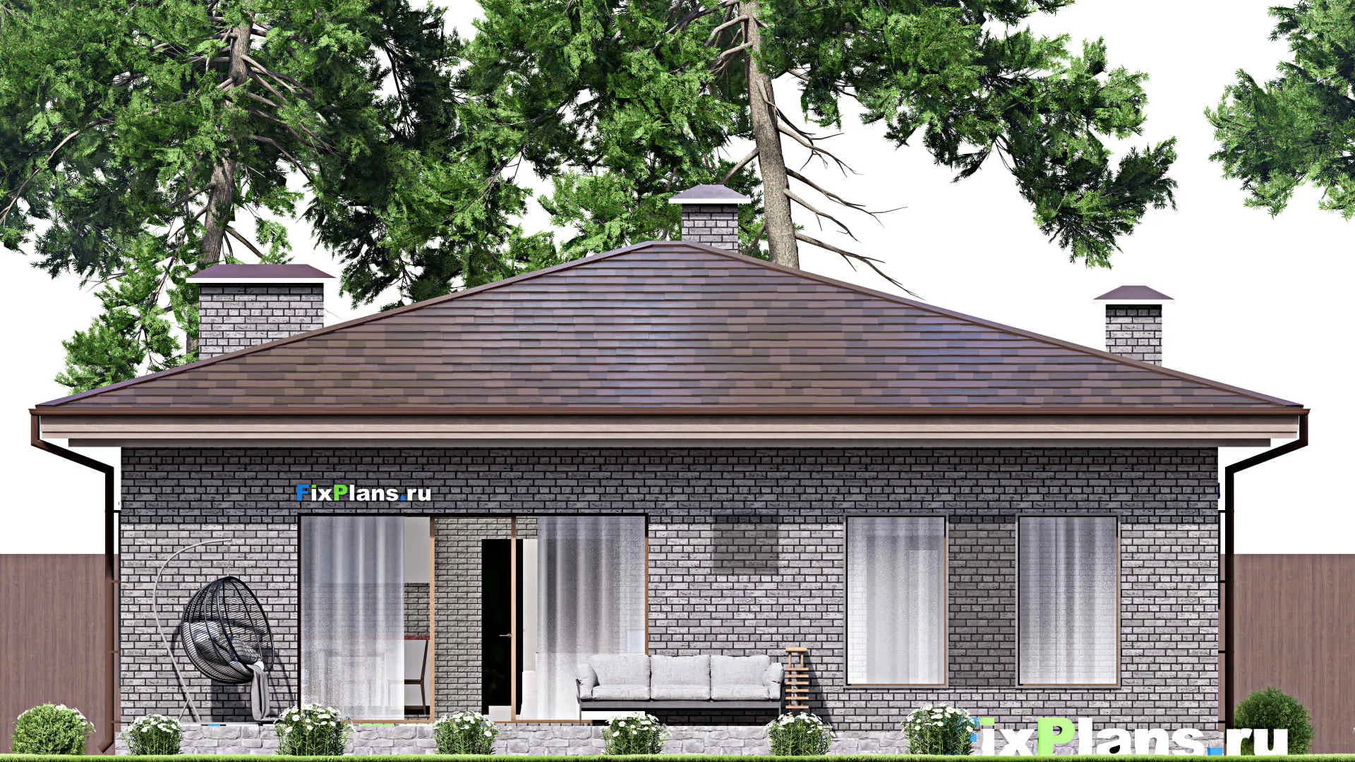 F-14111 - Проект одноэтажного дома 13 на 17, площадью 160 м² с террасой и 3 спальнями